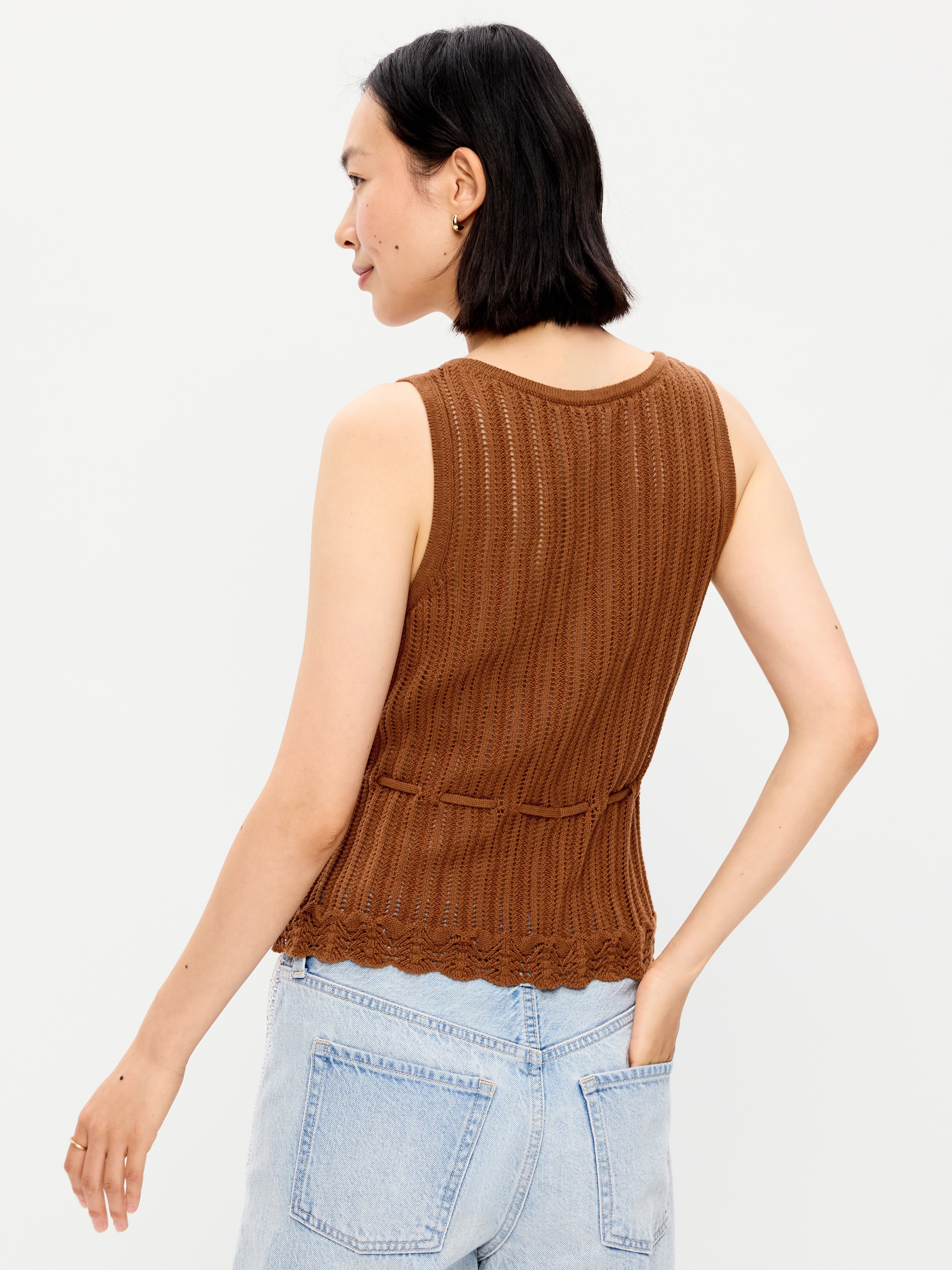 Seaside Cotton Pointelle Peplum Tank Top - Redwood Burl - 2