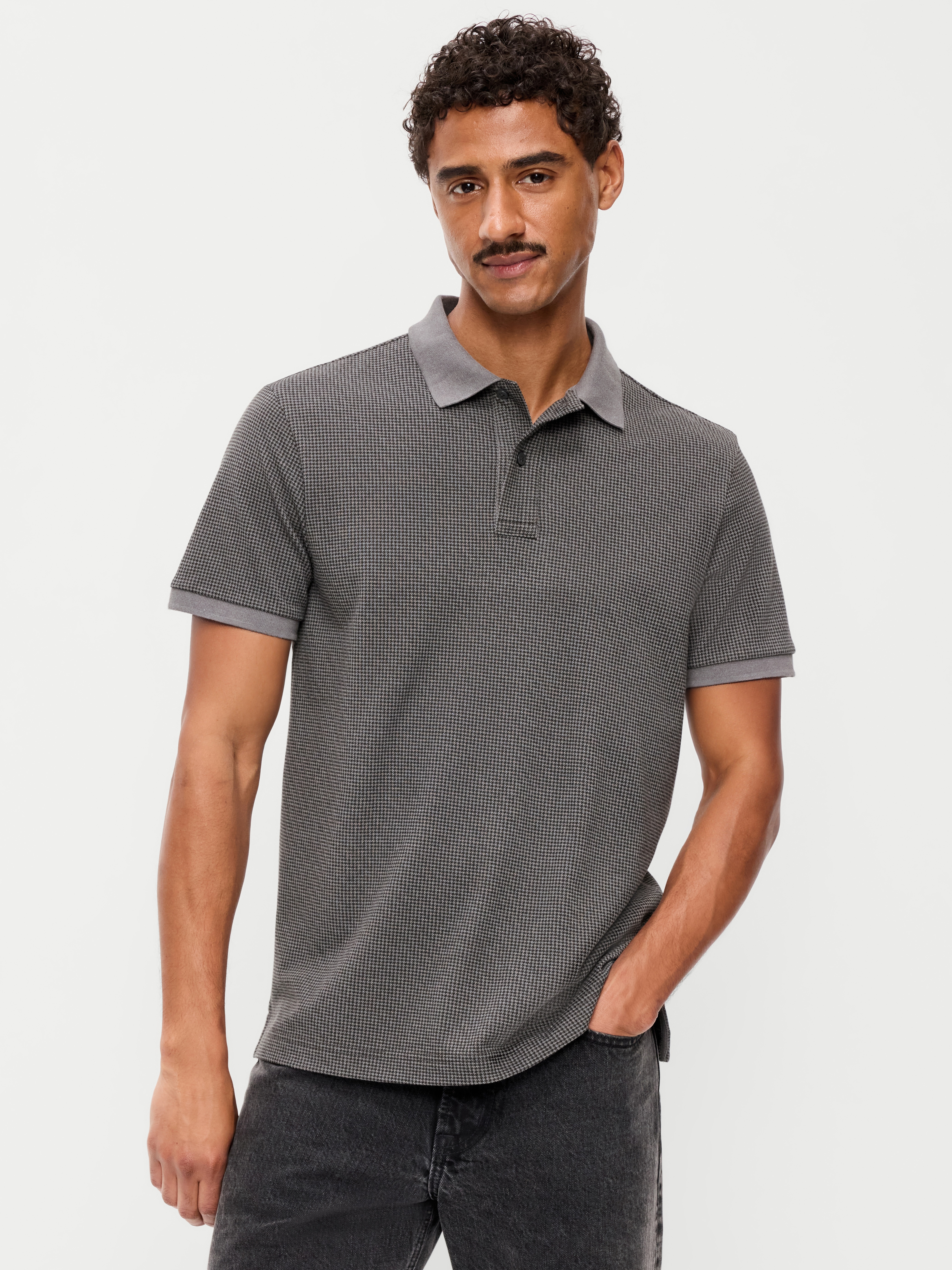 Built-In Flex Pro Polo for Men - Gray Houndstooth - 1