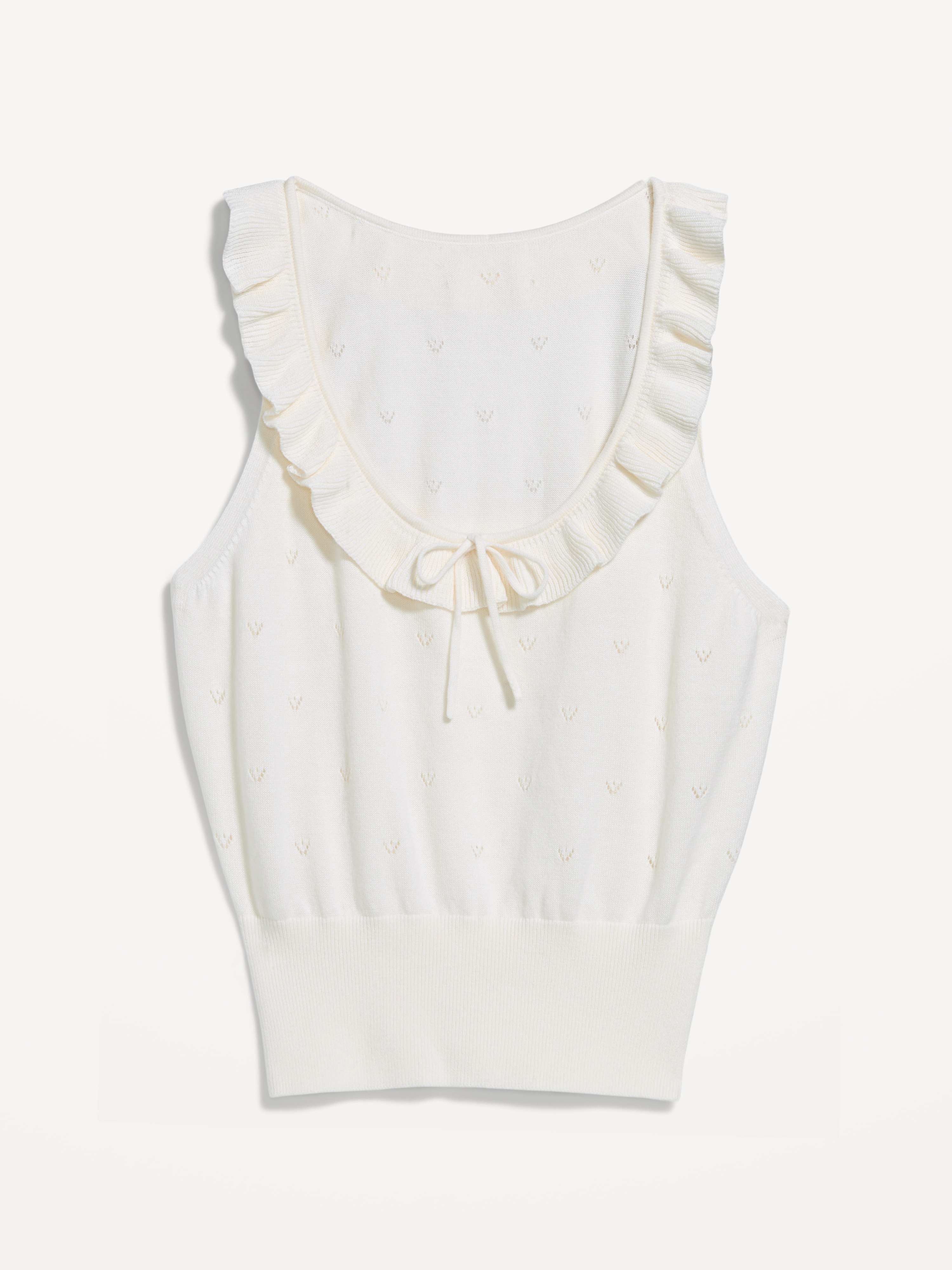 SoSoft Cotton Tie-Front Pointelle Tank Top - Creme De La Creme - 4