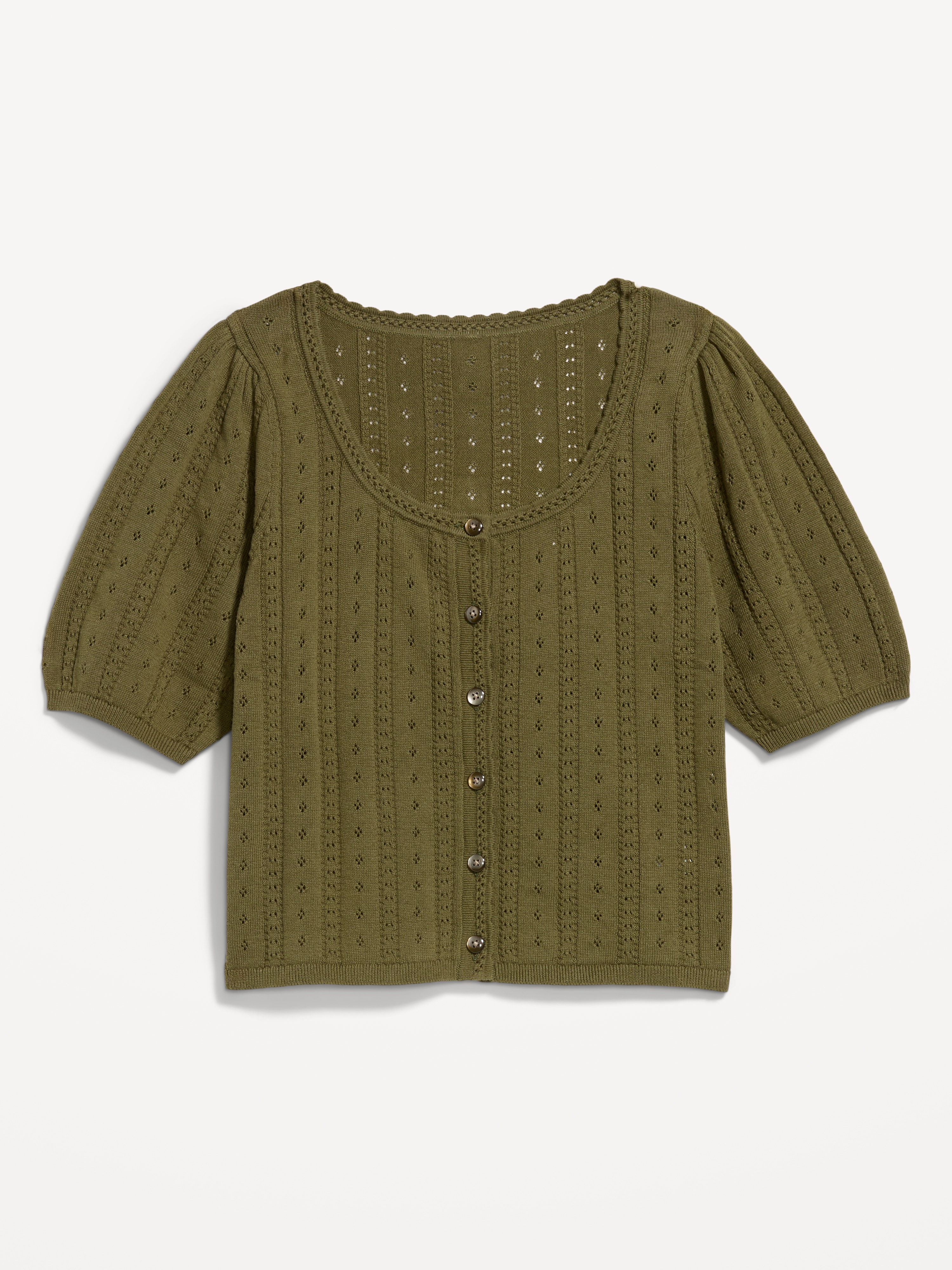 Seaside Cotton Short-Sleeve Button-Down Sweater - Hearthwood - 4