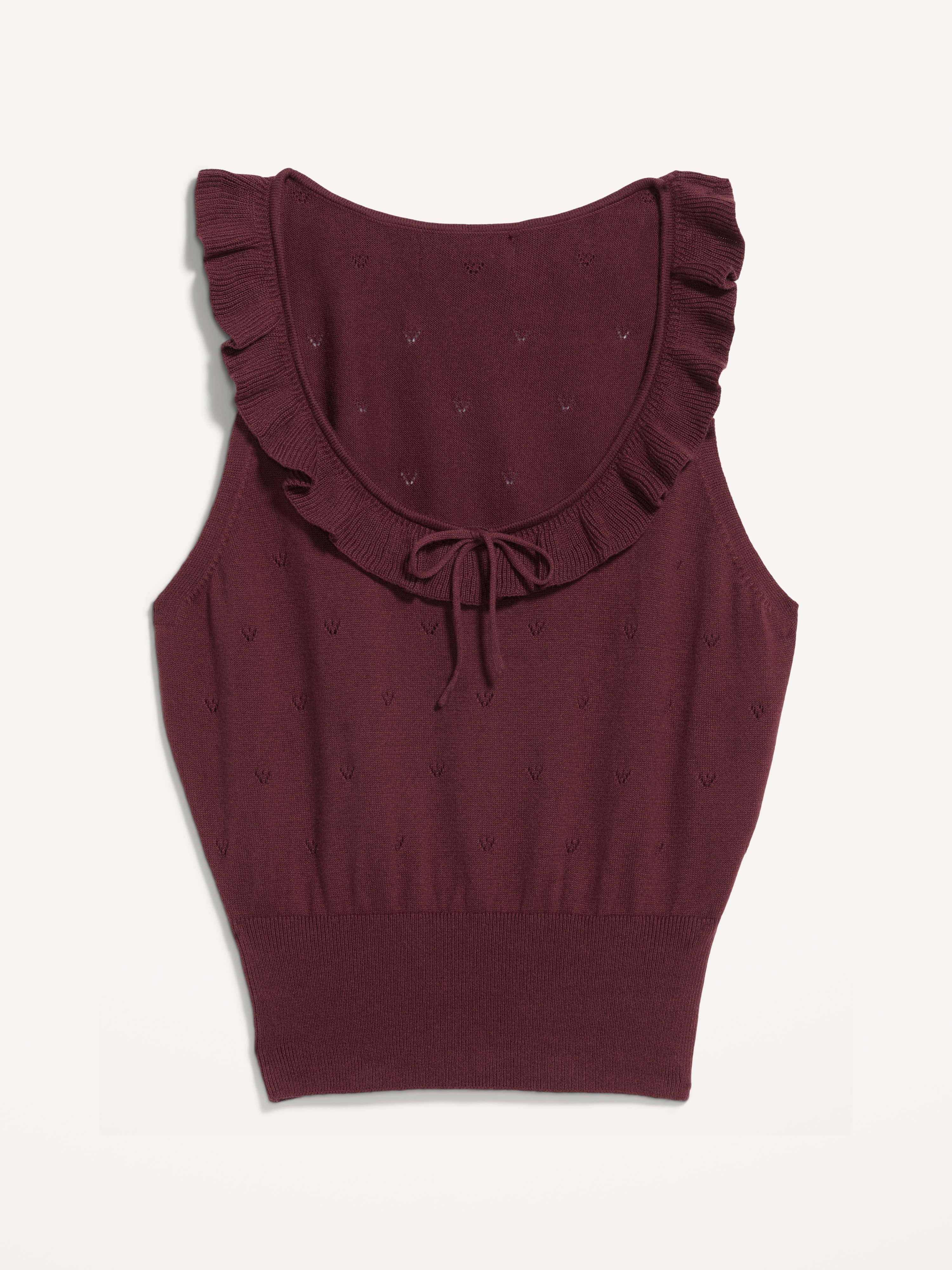 SoSoft Cotton Tie-Front Pointelle Tank Top - Reddy Or Not - 4