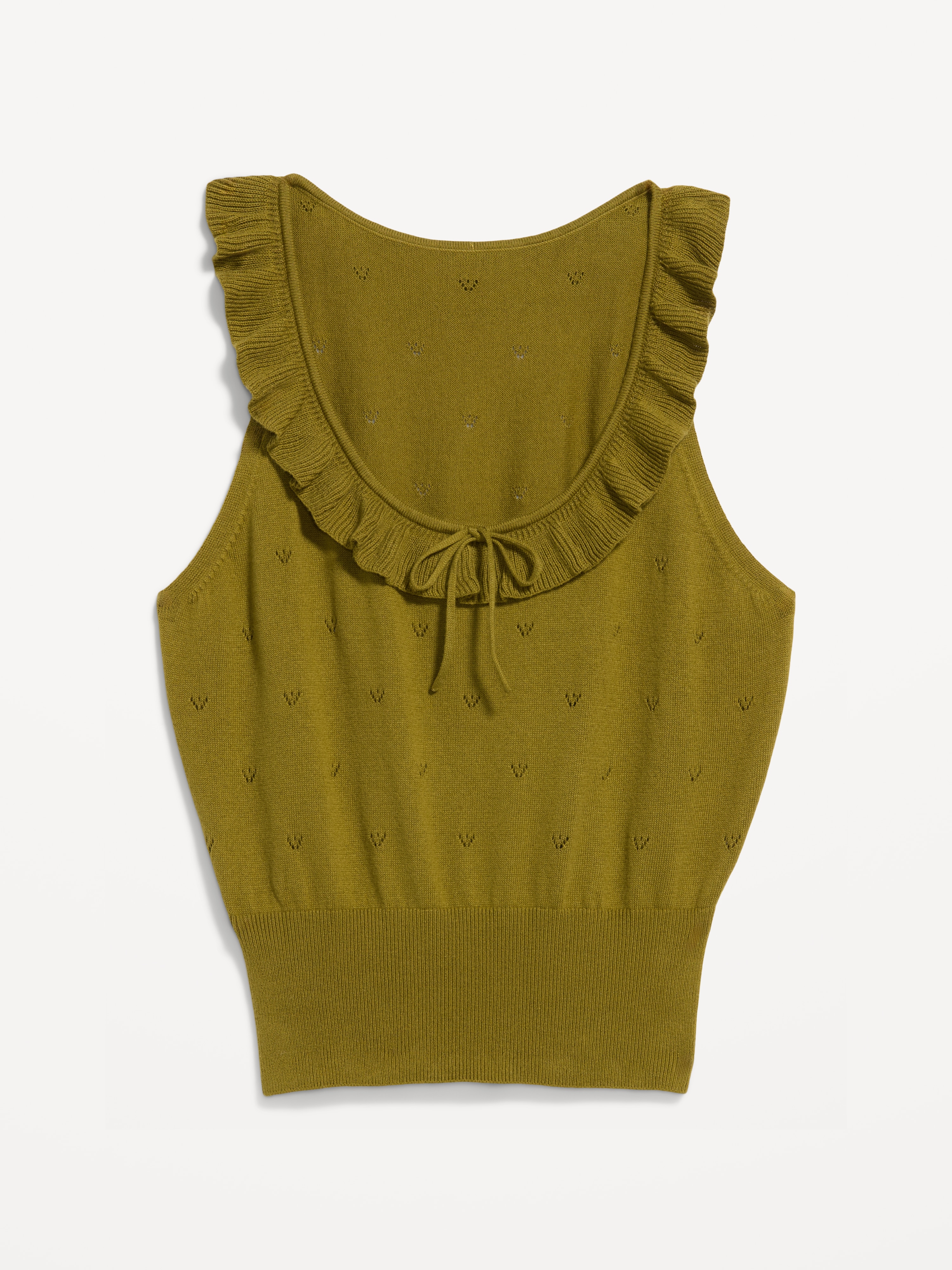 SoSoft Cotton Tie-Front Pointelle Tank Top - Mysterious Fern - 4