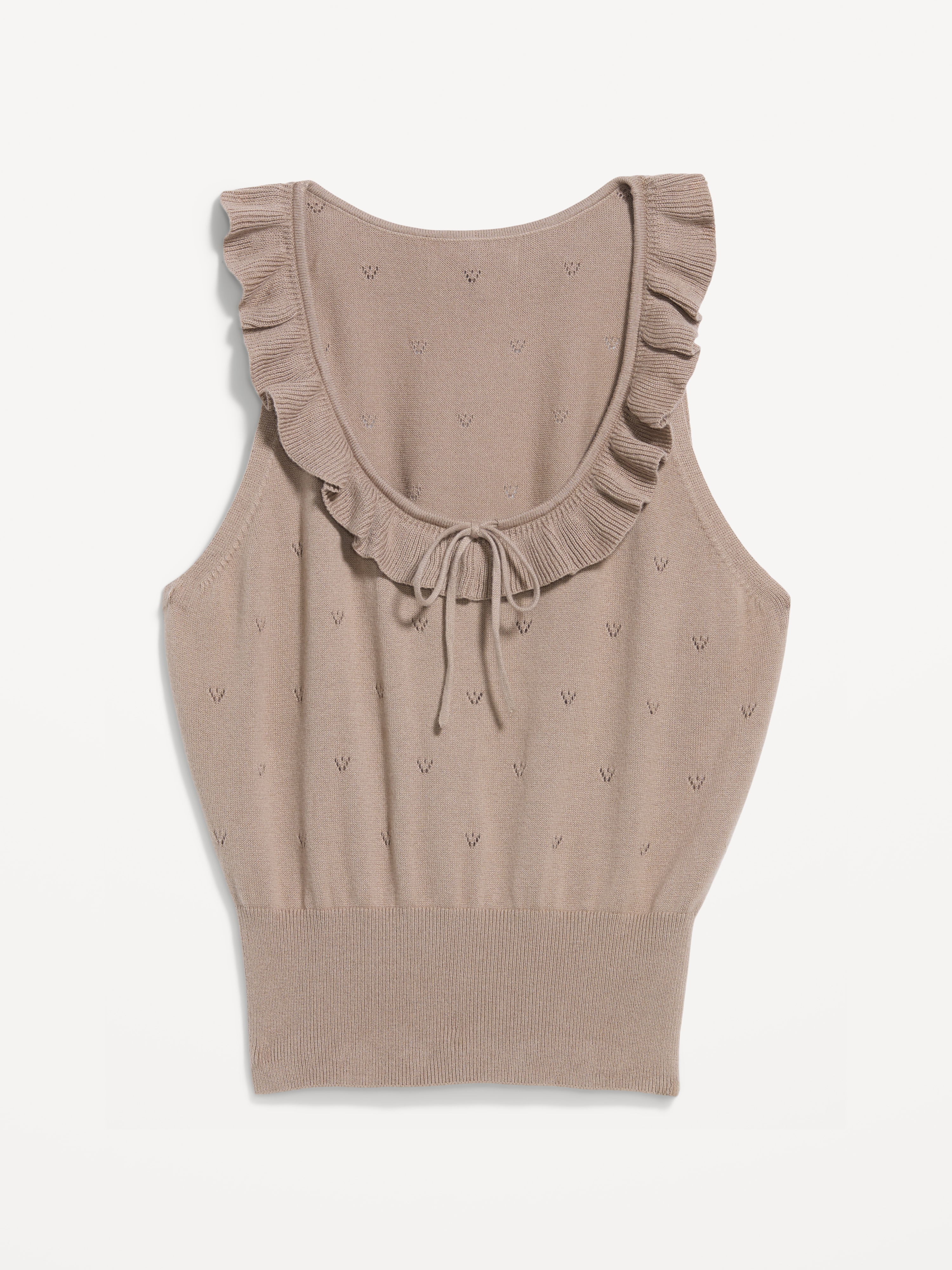 SoSoft Cotton Tie-Front Pointelle Tank Top - Chocolate Malt - 4