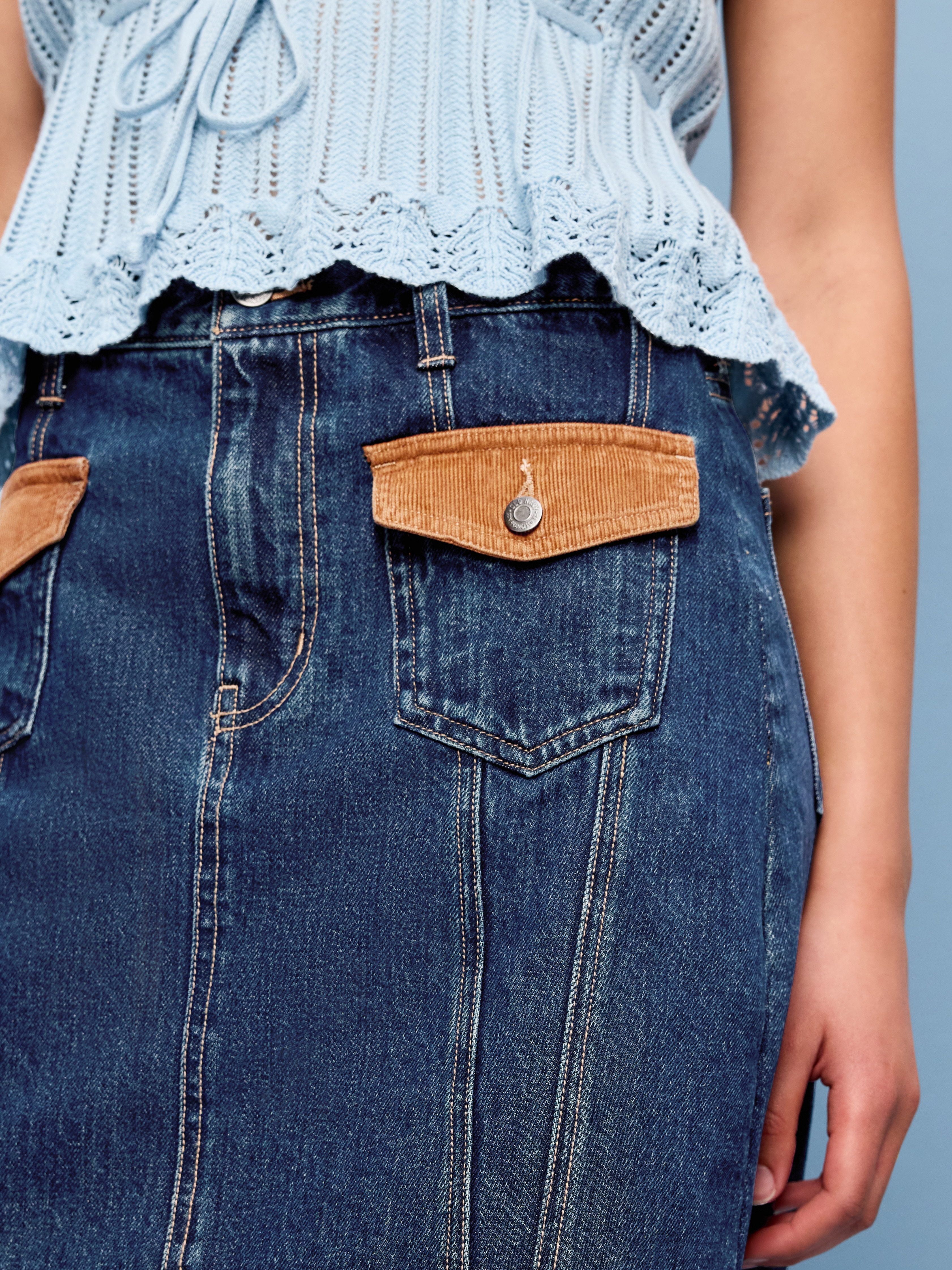 Flap-Front Pocket Mini Skirt - Indigo - 5