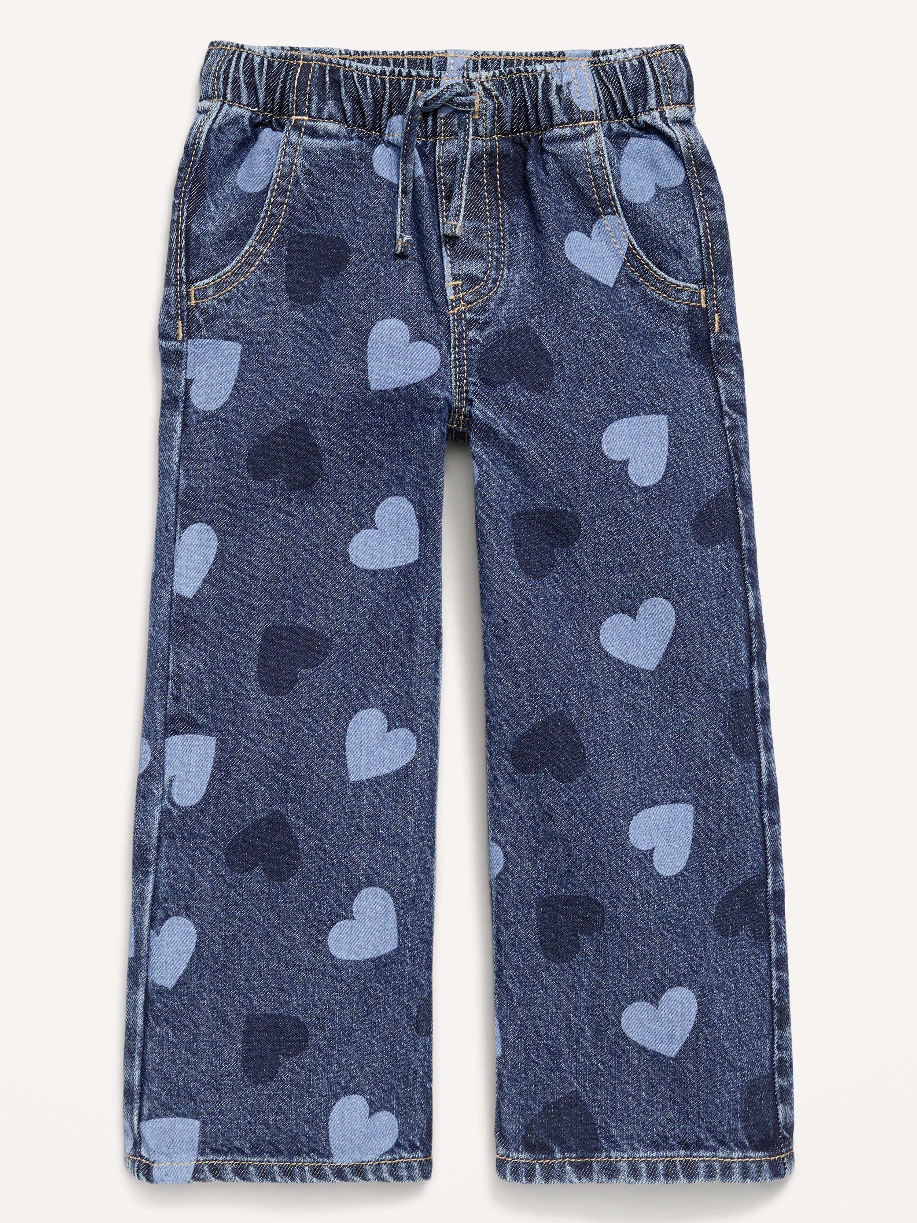 High-Waisted Baggy Wide-Leg Pull-On Jeans for Toddler Girls - Hearts - 1