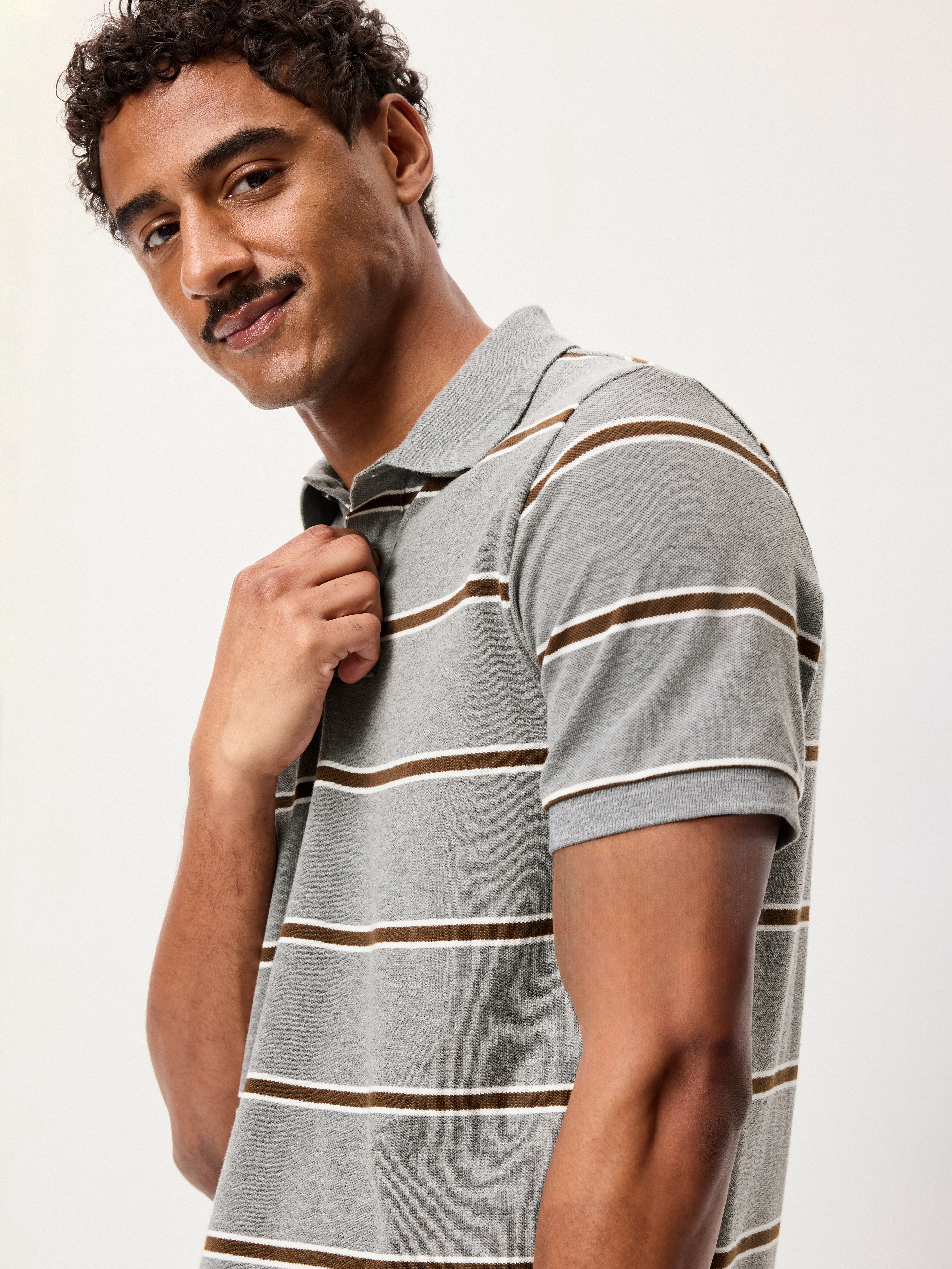 Built-In Flex Pro Polo for Men - Gray Stripe - 3