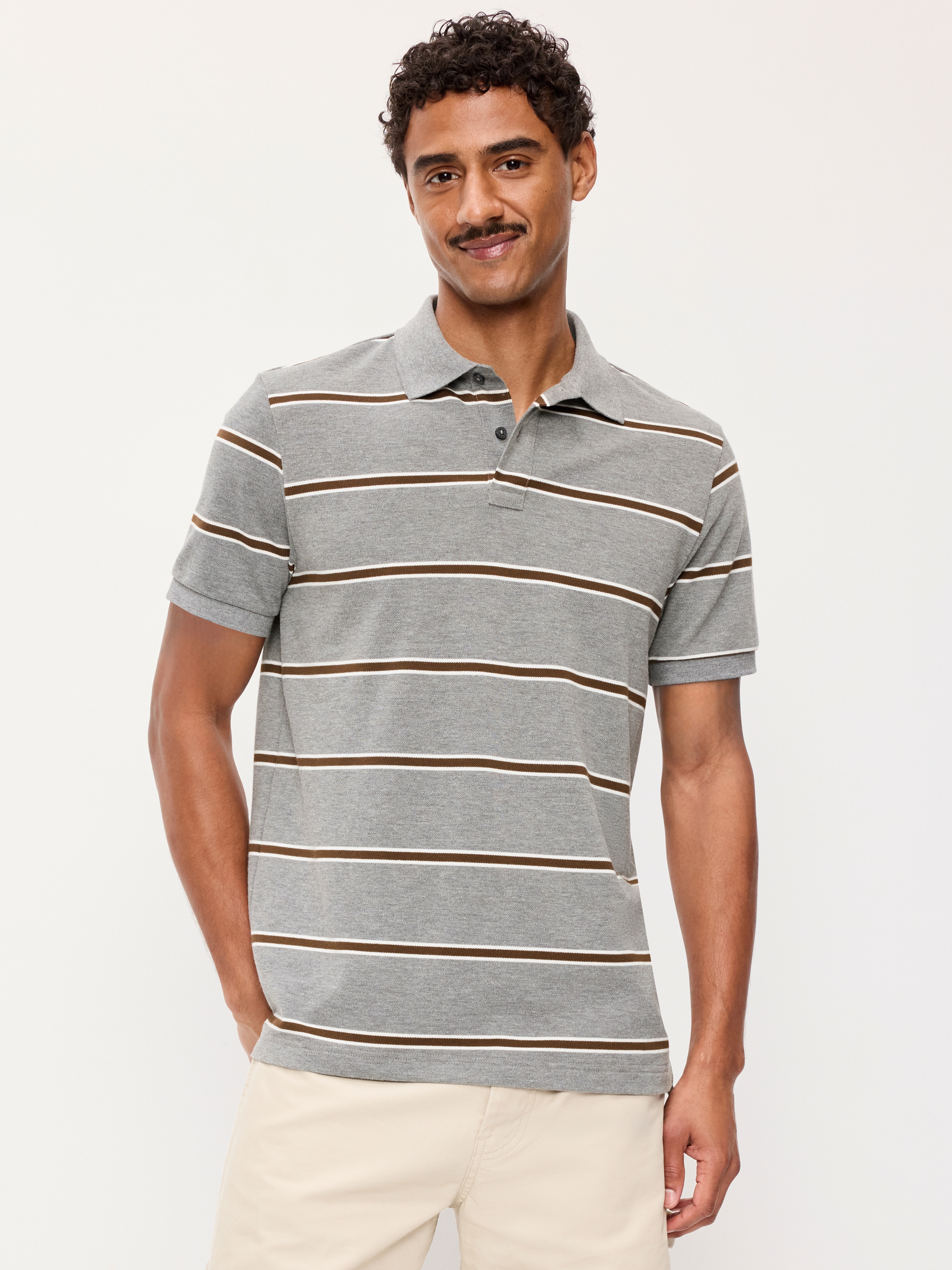Built-In Flex Pro Polo for Men - Gray Stripe - 1