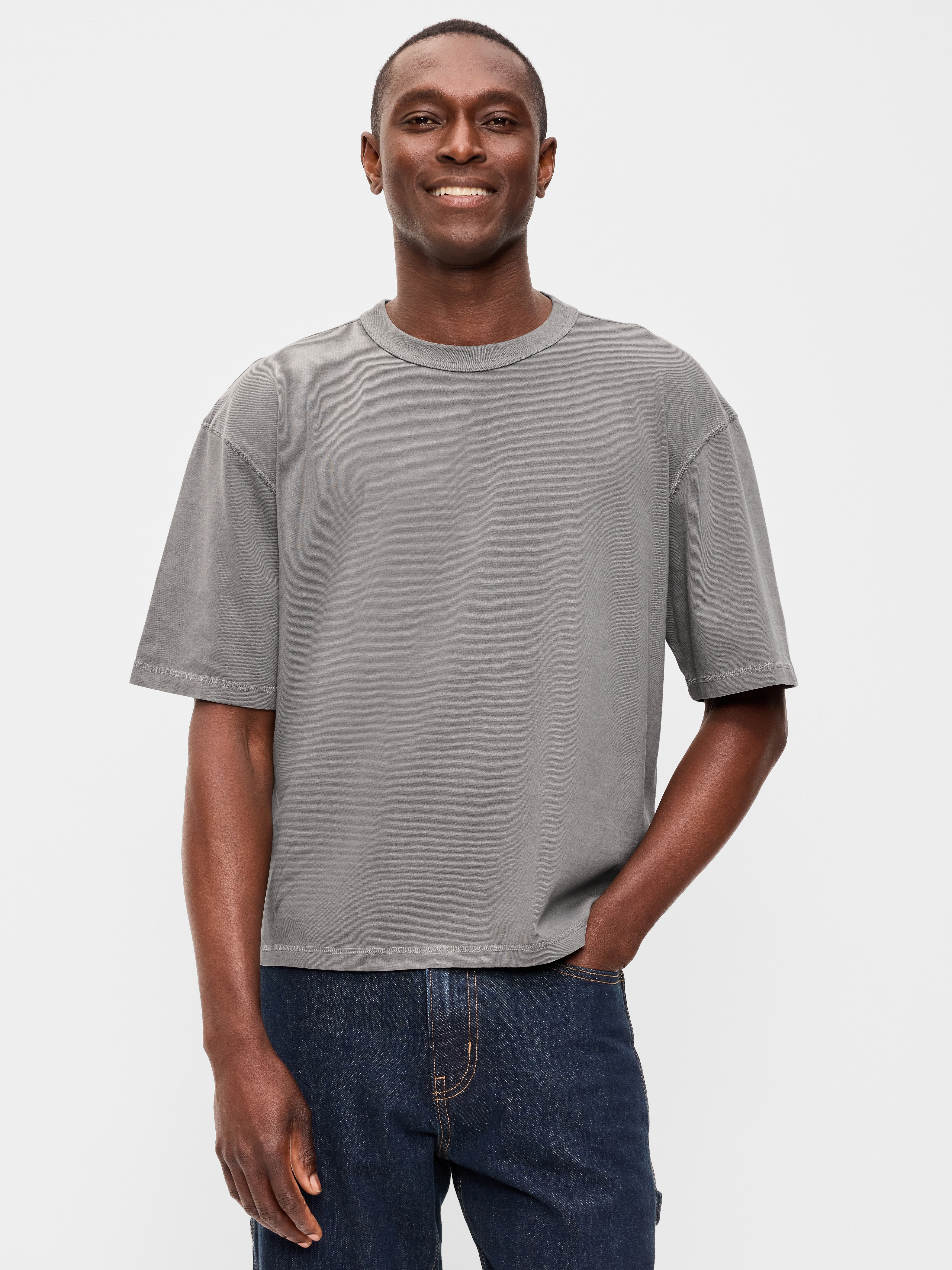 Garment-Dyed Heavyweight Cropped T-Shirt - Stainless Steel - 1