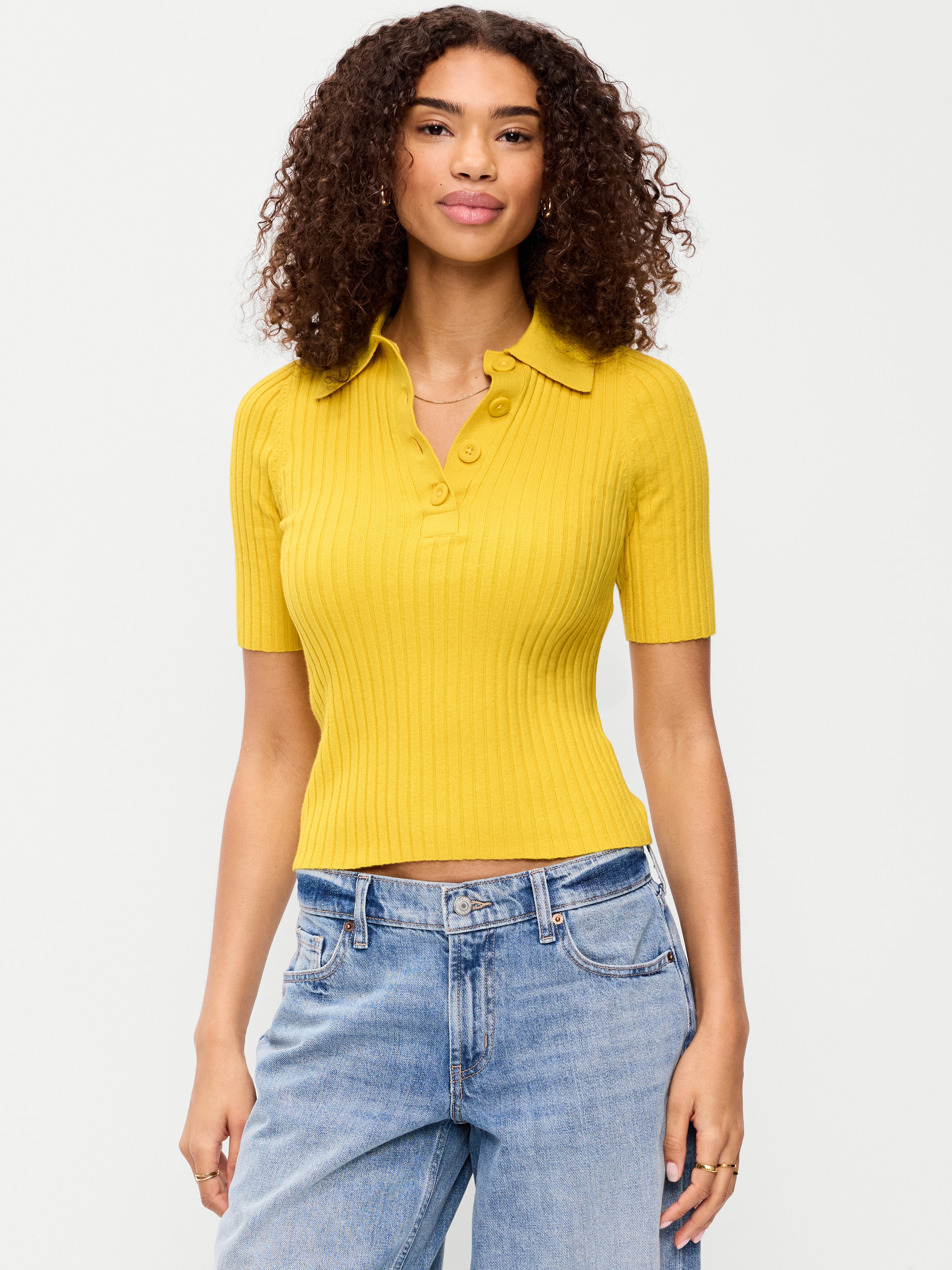 Short-Sleeve Ribbed Polo - Golden Glow - 1