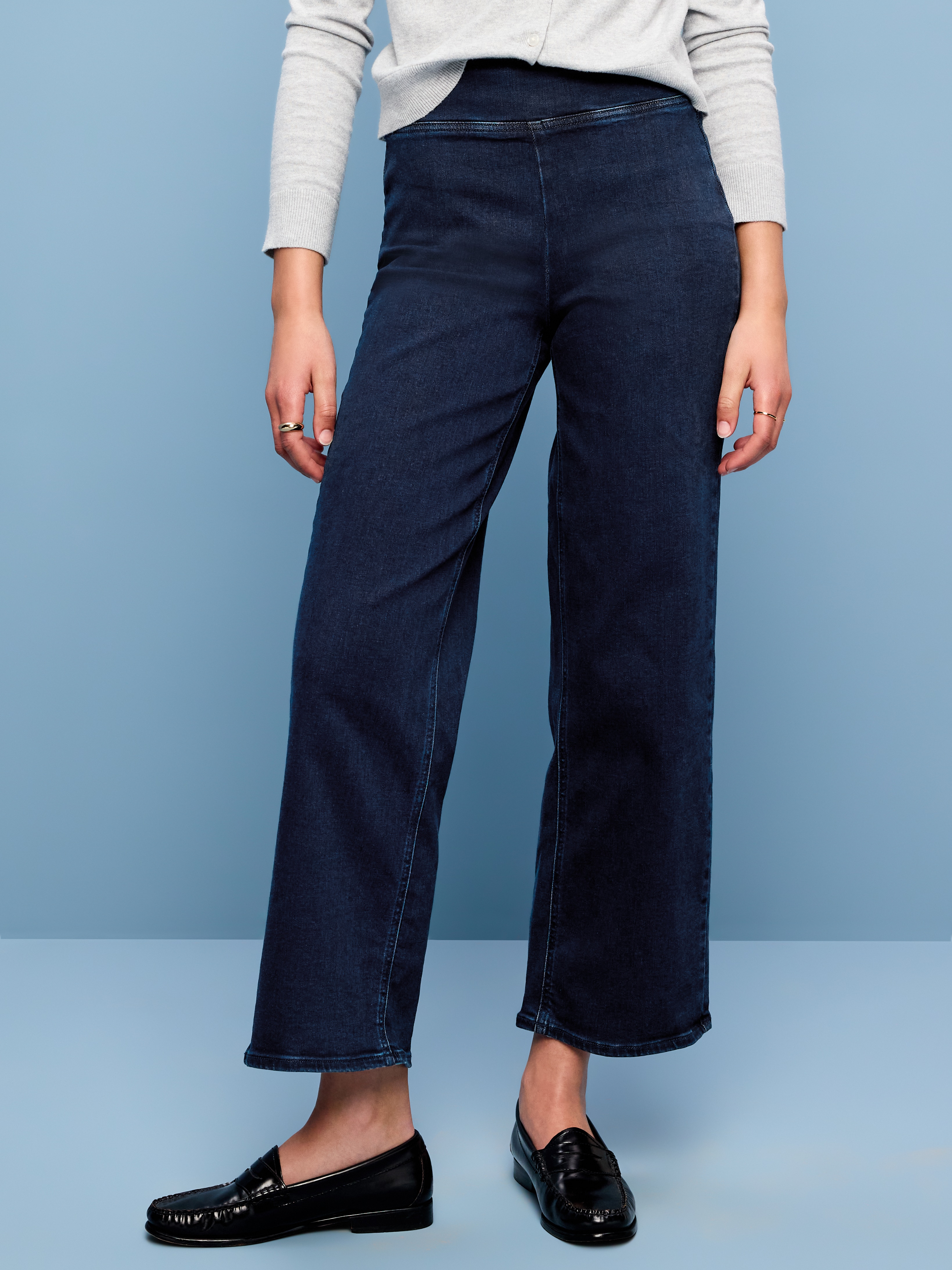 High-Waisted Weekender Pull-On Crop Wide-Leg Jeans - Isabella Turquoise - 2