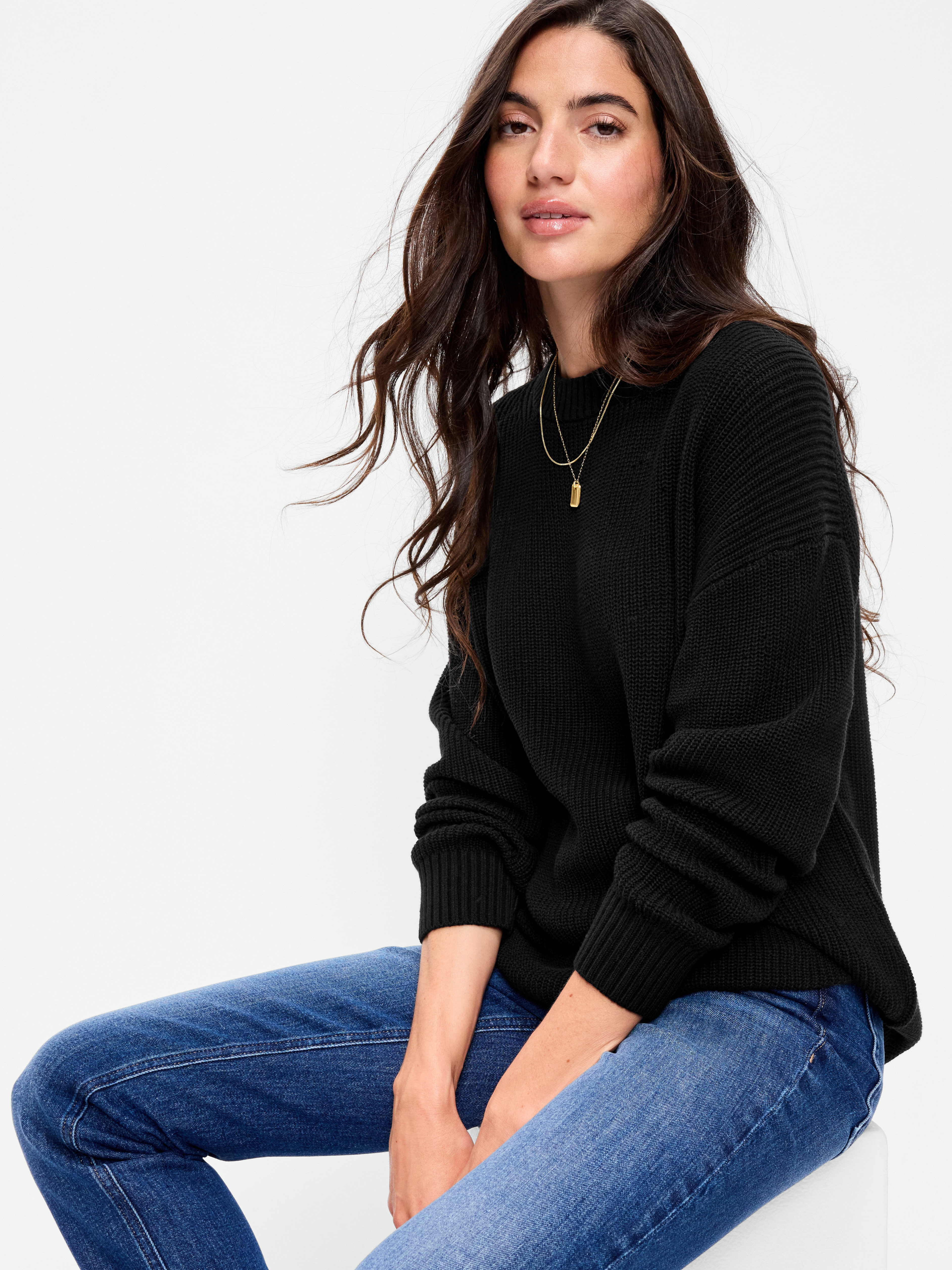 Seaside Cotton Shaker Oversized Tunic Sweater - Black Jack - 3