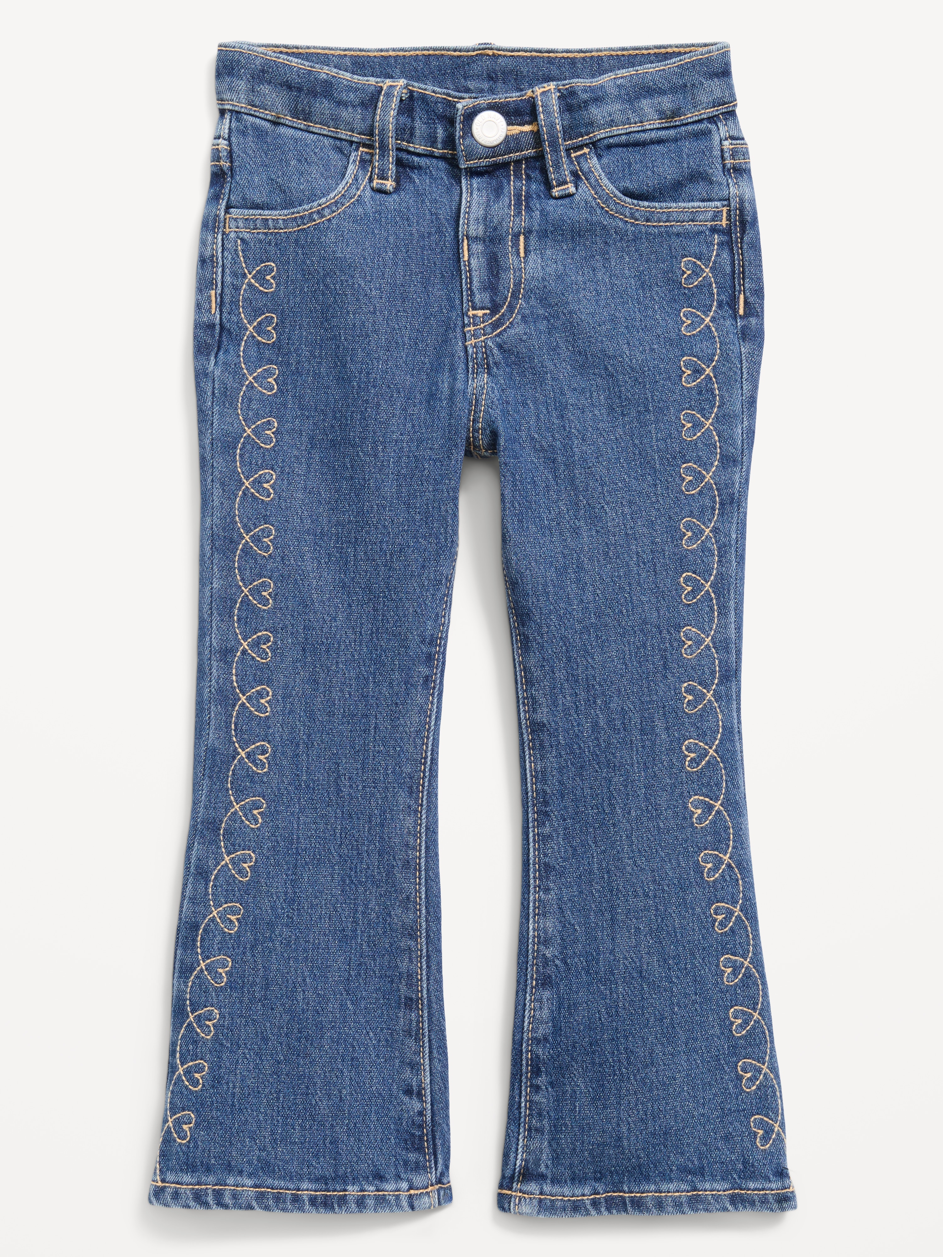 High-Waisted Embroidered Flare-Leg Jeans for Toddler Girls - Medium Wash - 3