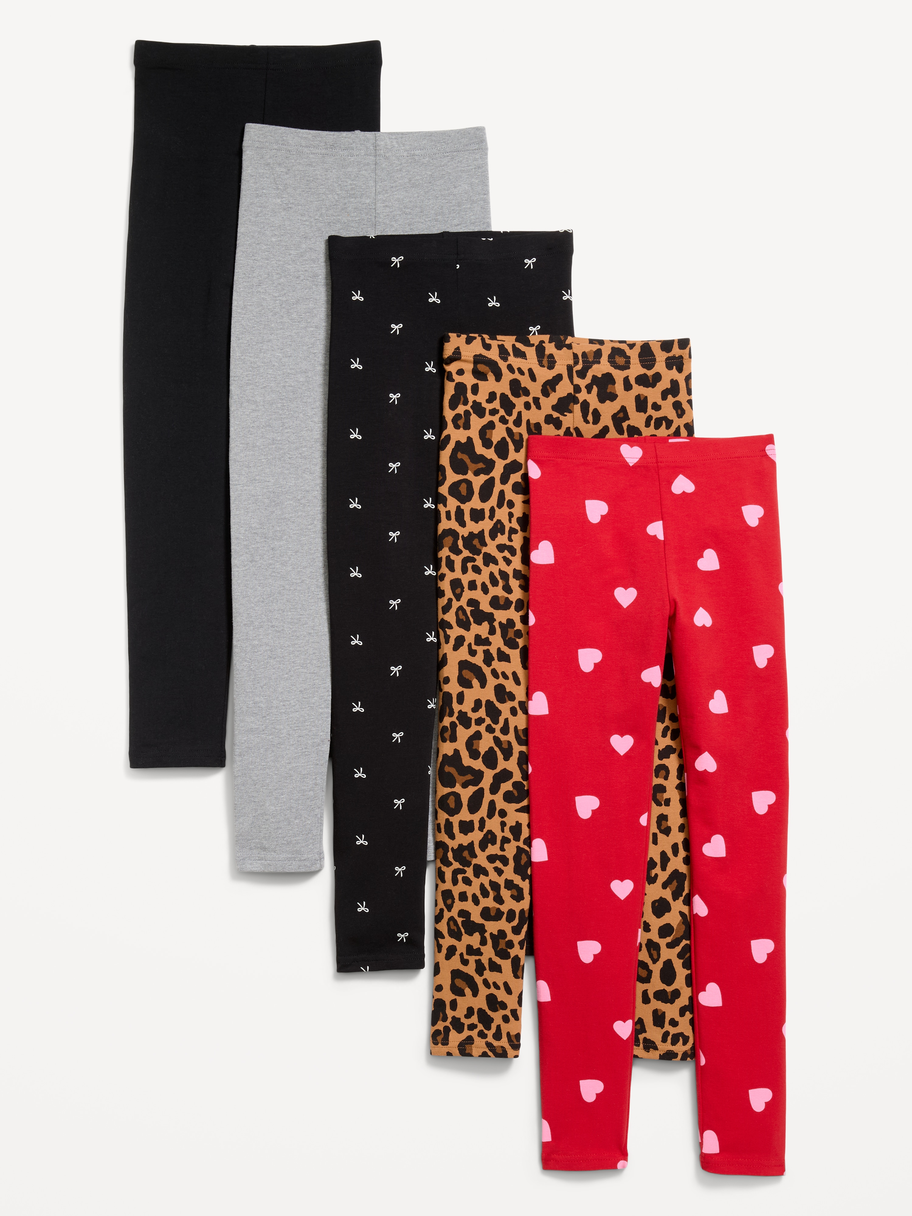 Full-Length Leggings Variety 5-Pack for Girls - Pink Hearts - 1