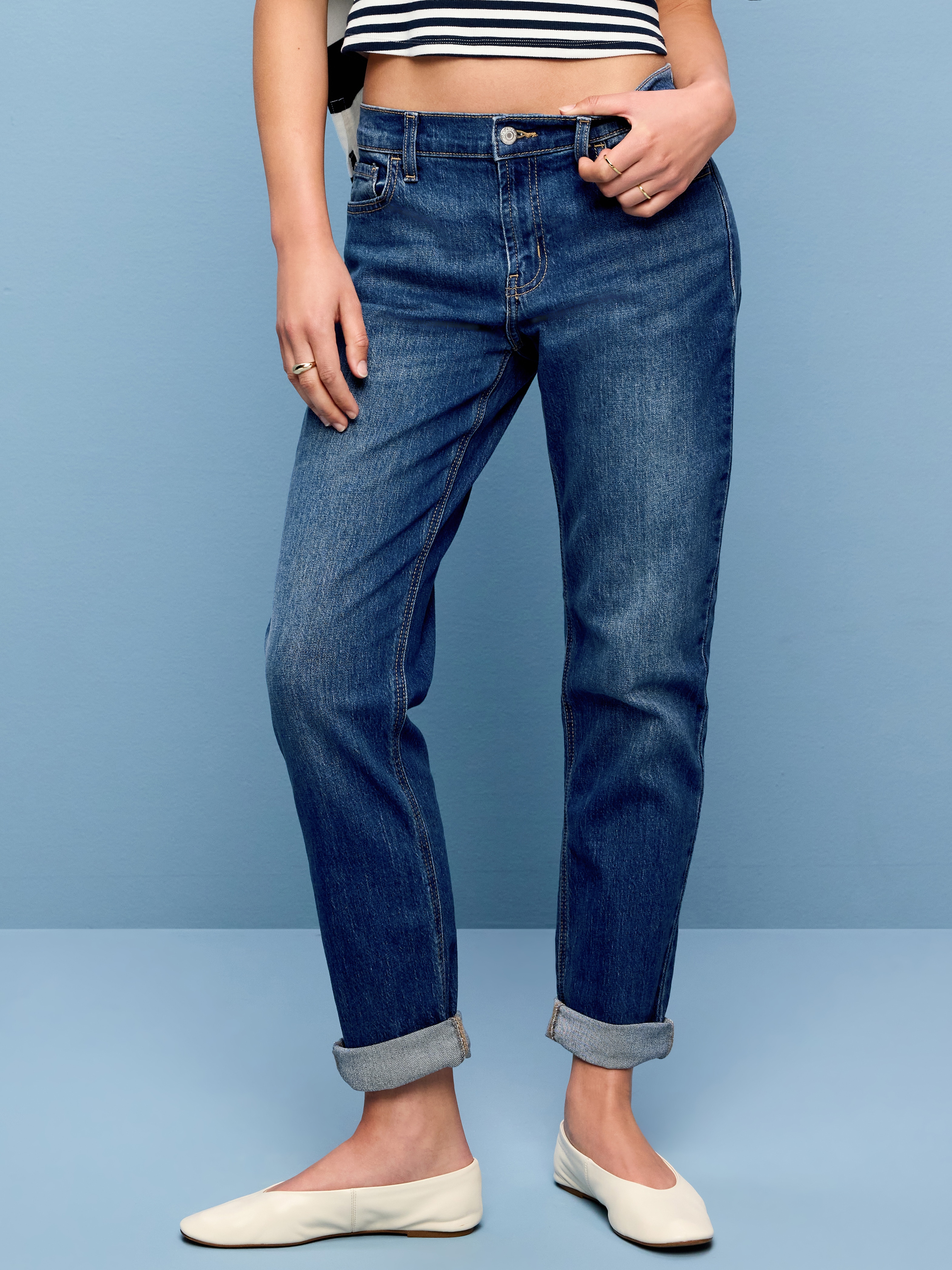 Mid-Rise Wow Boyfriend Straight Jeans - Dark Wash - 2