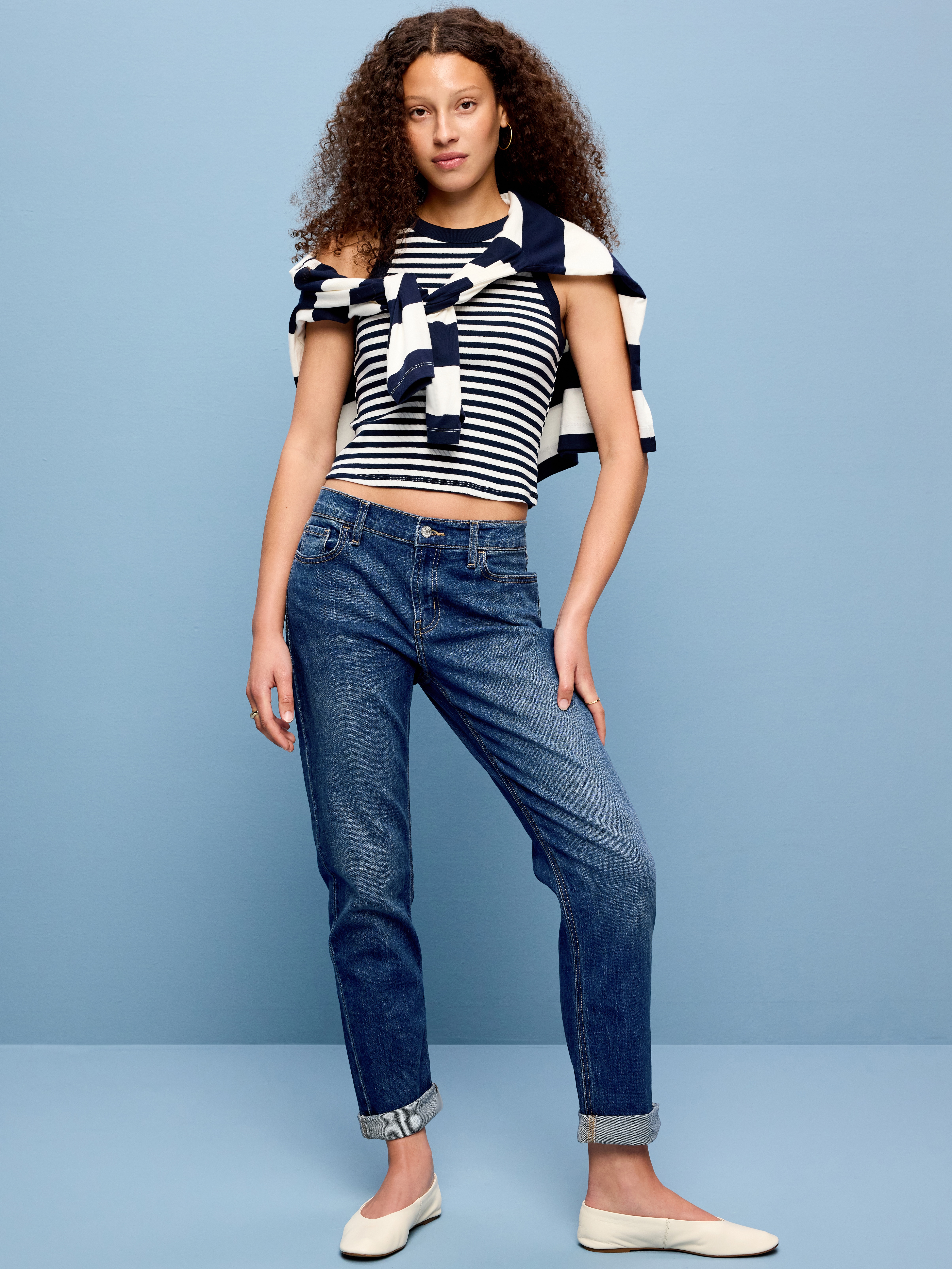 Mid-Rise Wow Boyfriend Straight Jeans - Dark Wash - 1
