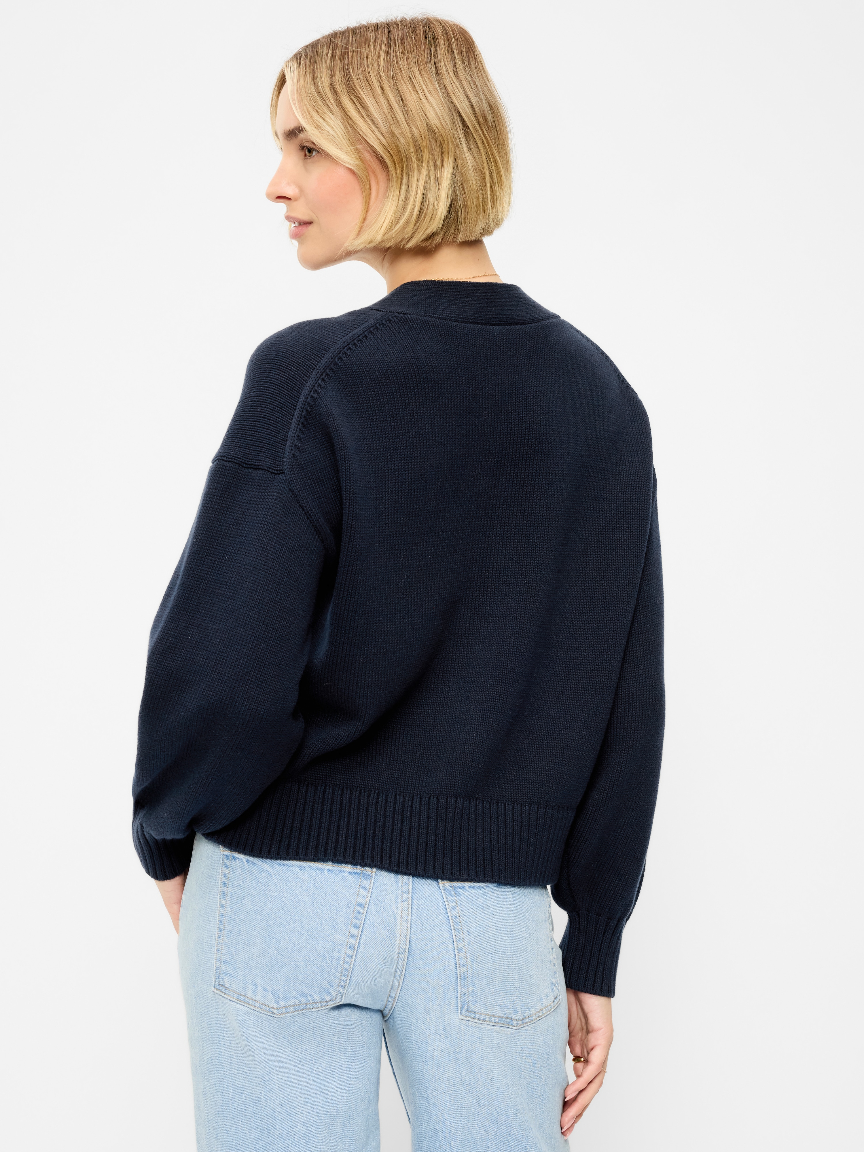 Seaside Cotton V-Neck Cardigan Sweater - In the Navy - 2