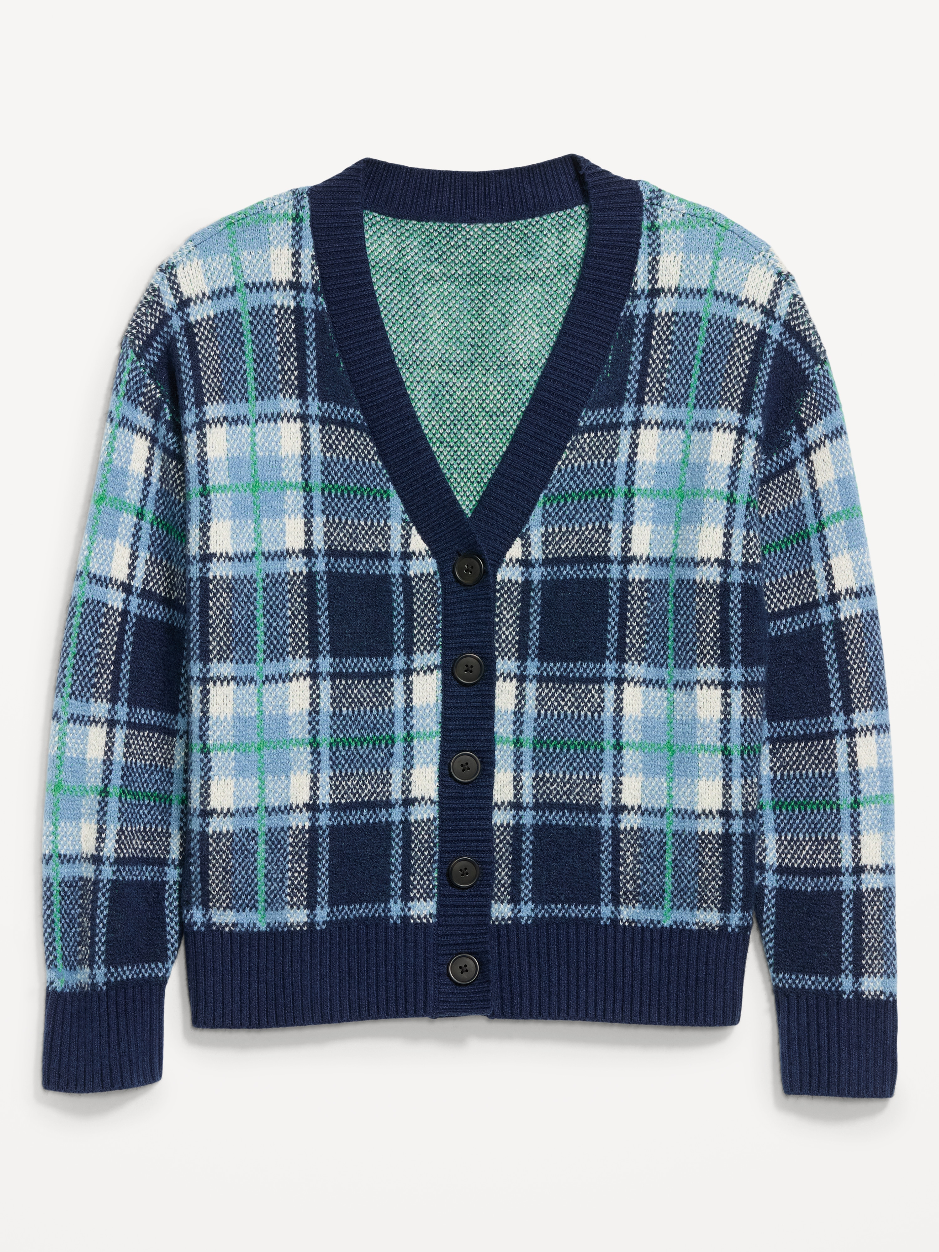SoSoft V-Neck Cardigan Sweater - Blue Plaid - 4