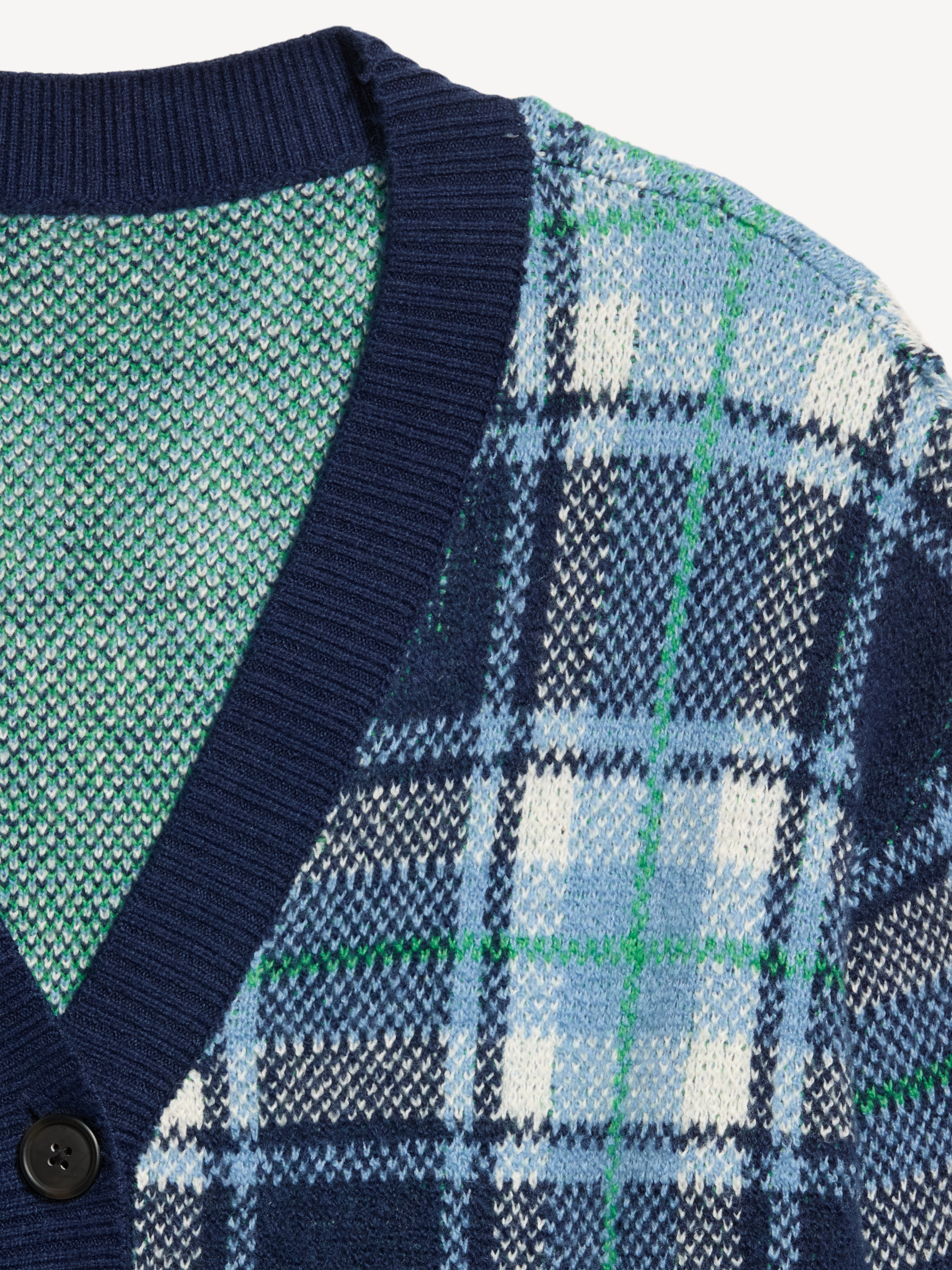 SoSoft V-Neck Cardigan Sweater - Blue Plaid - 5