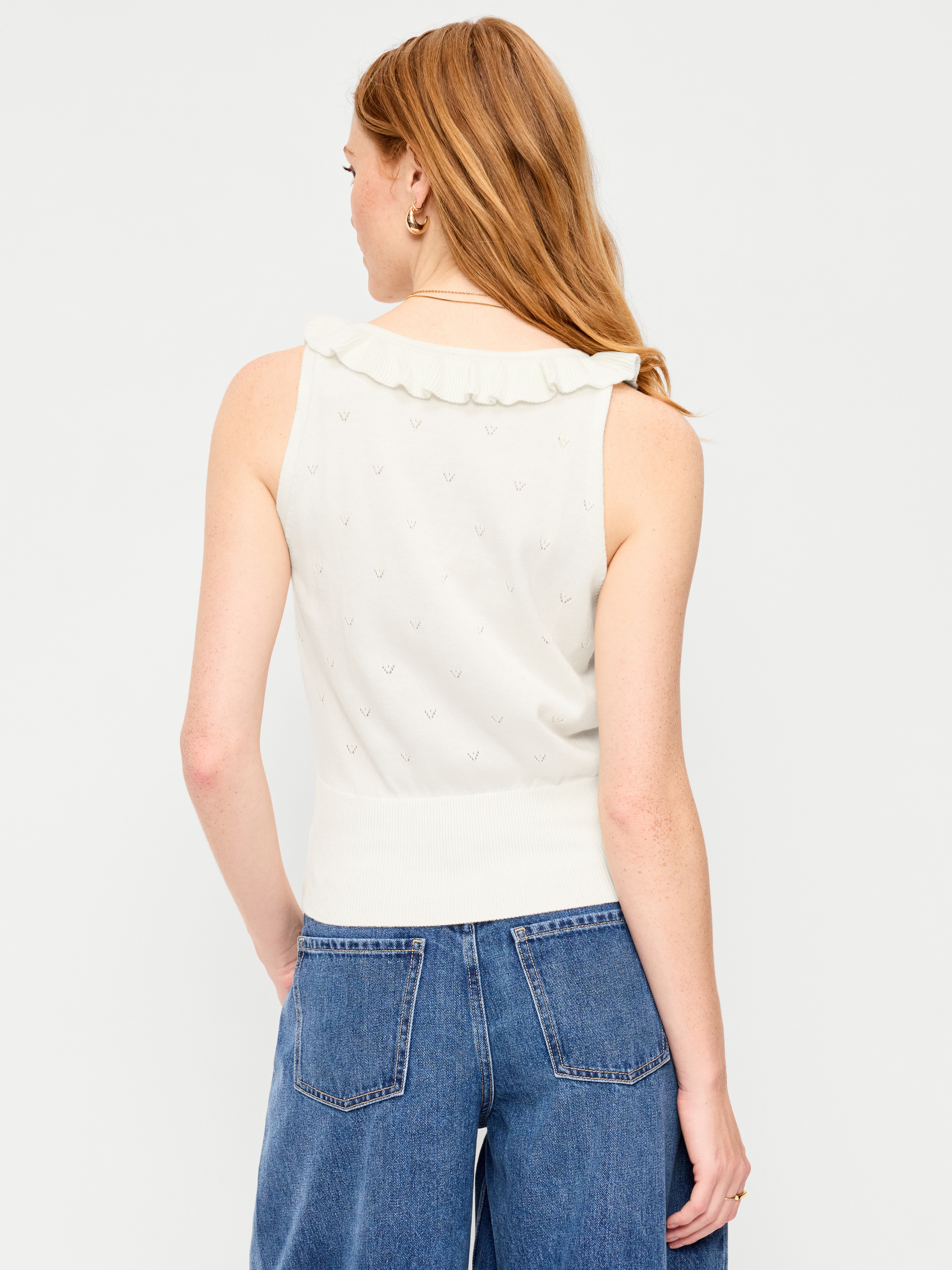 SoSoft Cotton Tie-Front Pointelle Tank Top - Creme De La Creme - 2