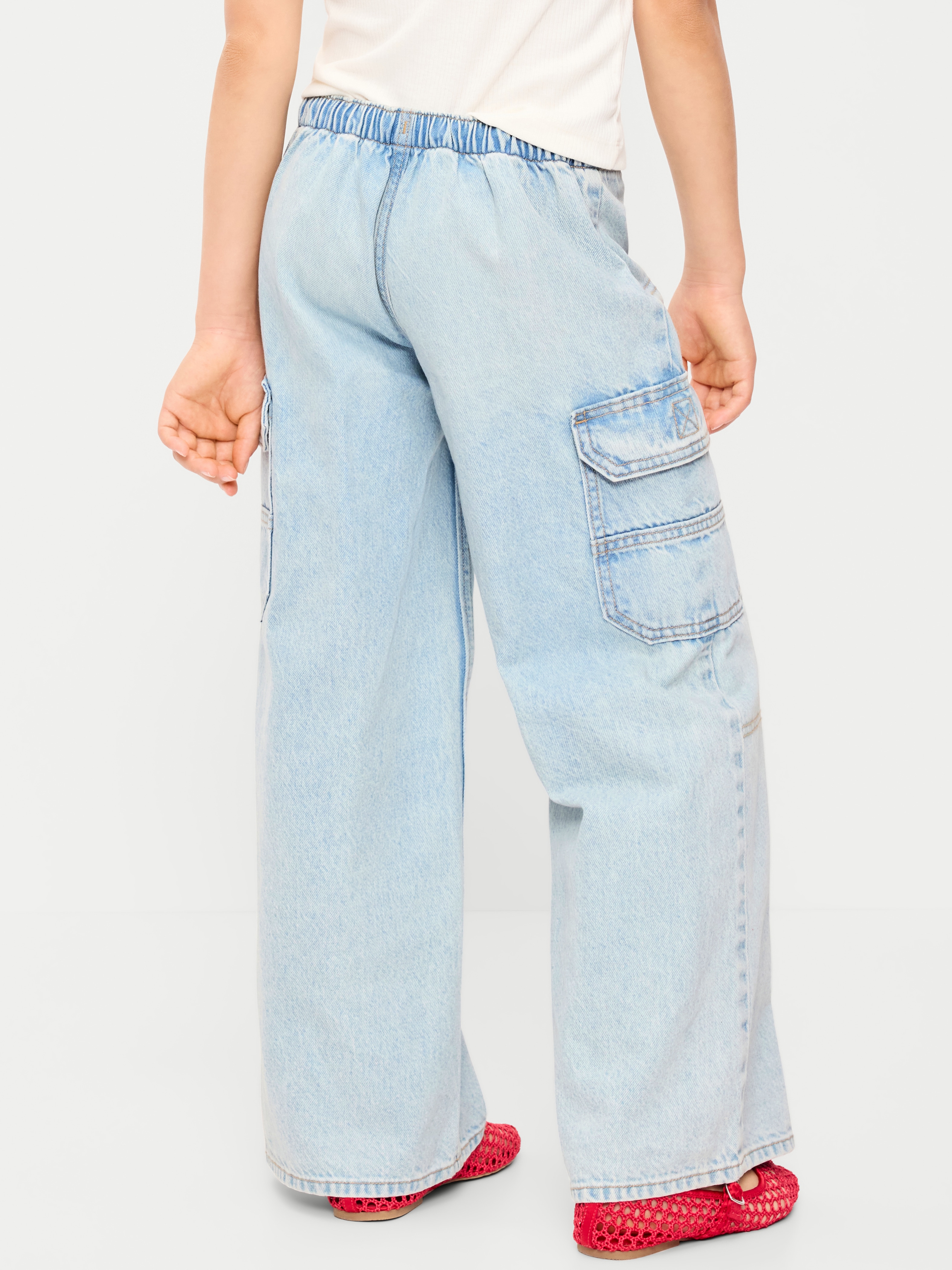 Pull-On Low-Rise Super Baggy Wide-Leg Cargo Jeans for Girls - Light Wash - 2