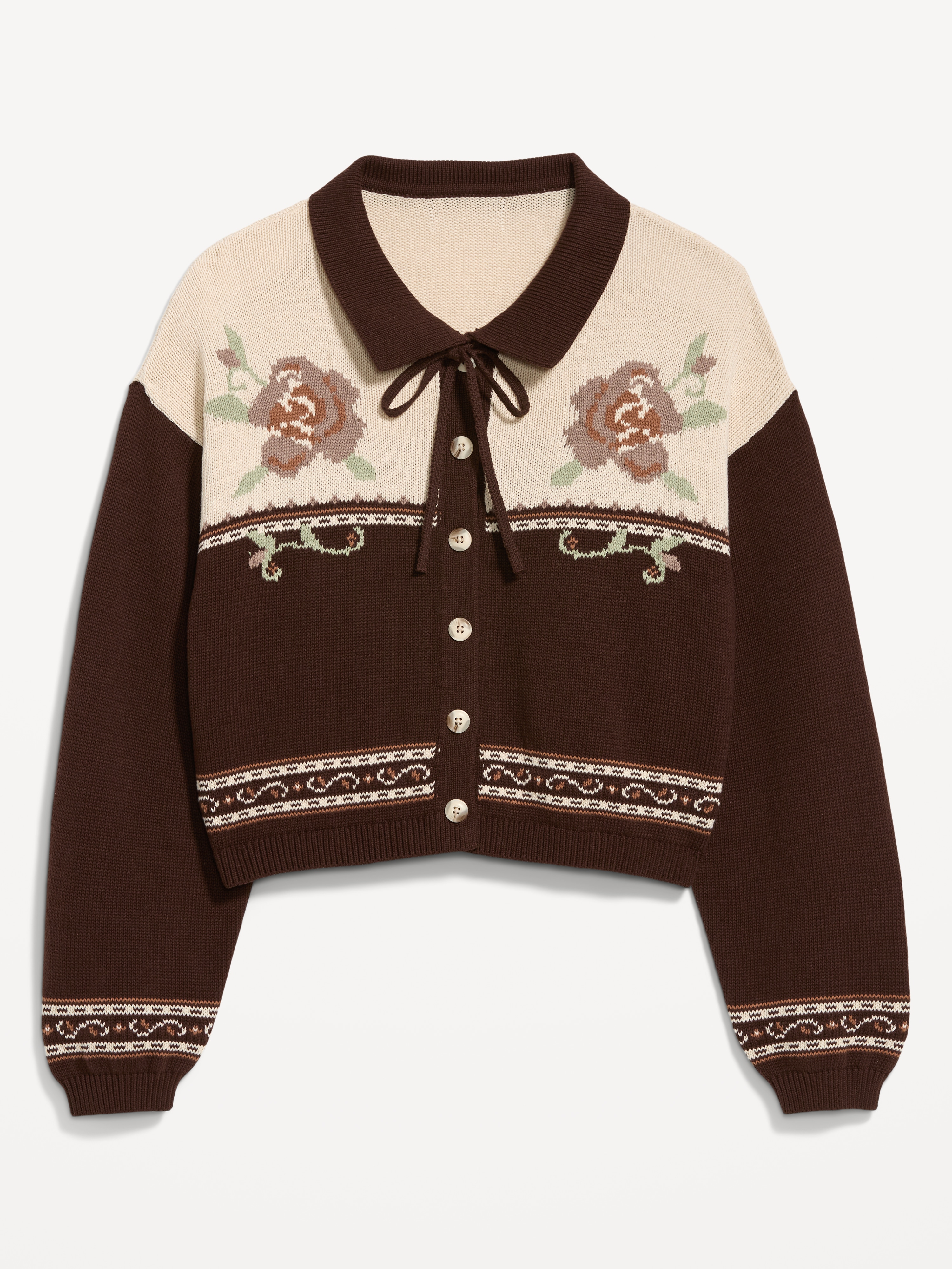 Seaside Cotton Tie-Front Collared Cardigan - Earthen - 1