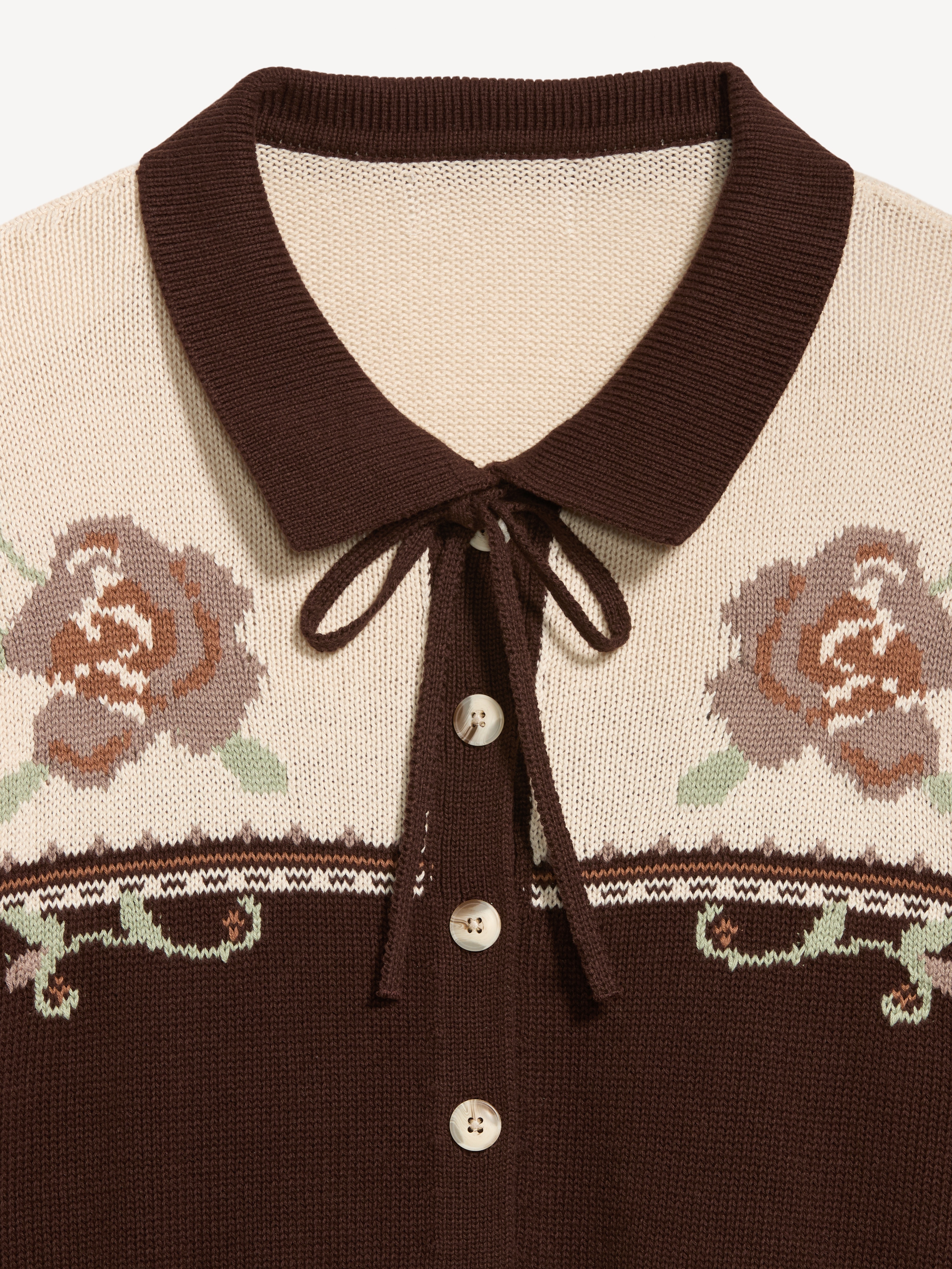 Seaside Cotton Tie-Front Collared Cardigan - Earthen - 3
