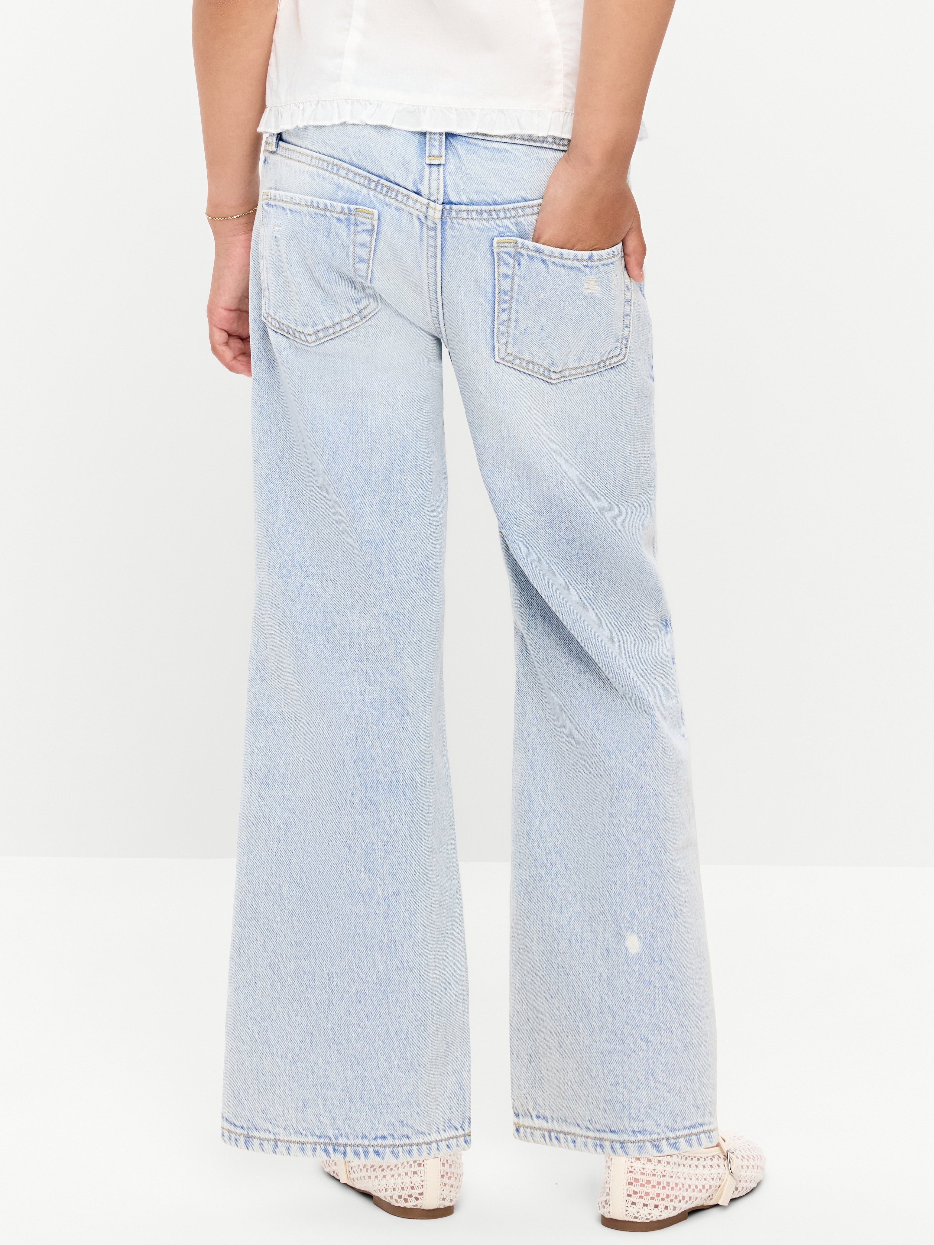 Printed High-Waisted Baggy Wide-Leg Jeans for Girls - Light Wash (Ripped) - 2