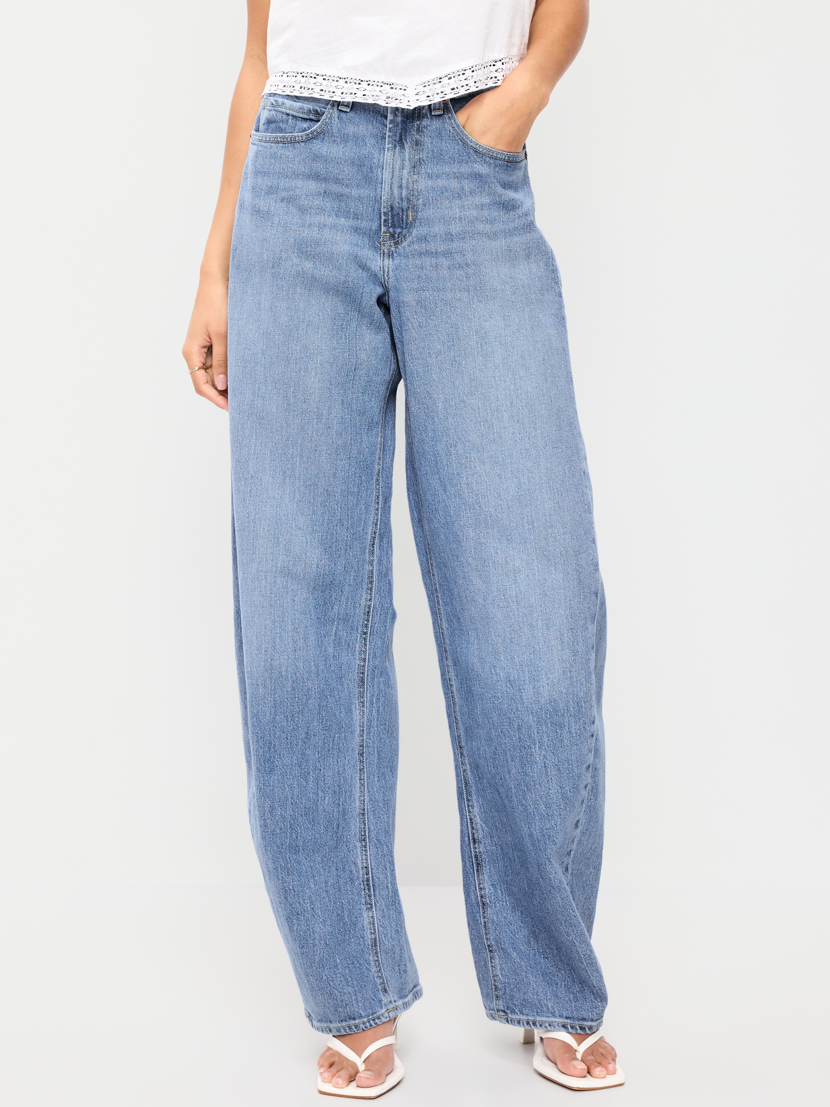 High-Waisted Rounded Wide-Leg Barrel Jeans - Georgina - 2