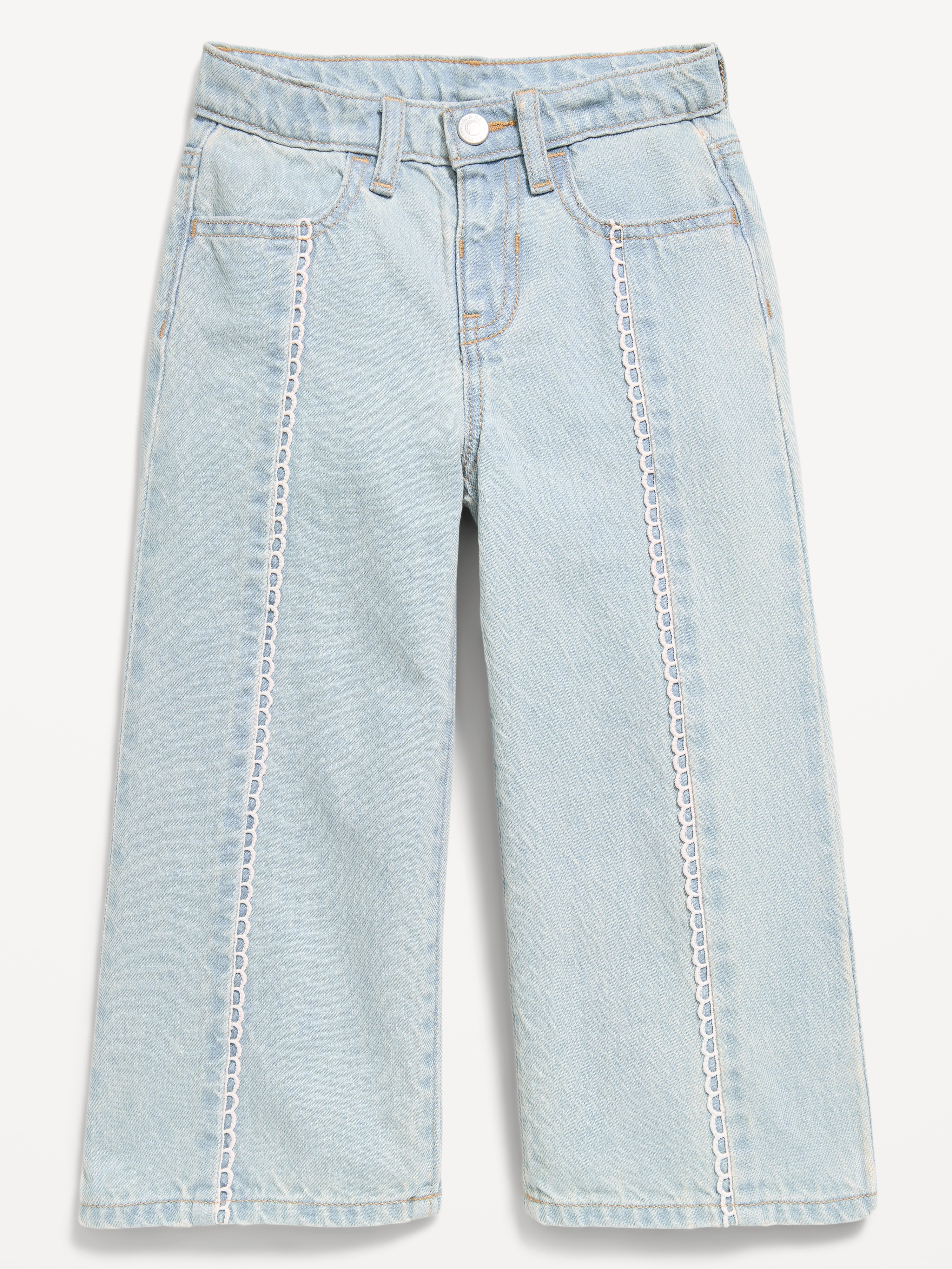 Super Baggy Lace-Trim Wide-Leg Jeans for Toddler Girls - Light Wash - 1