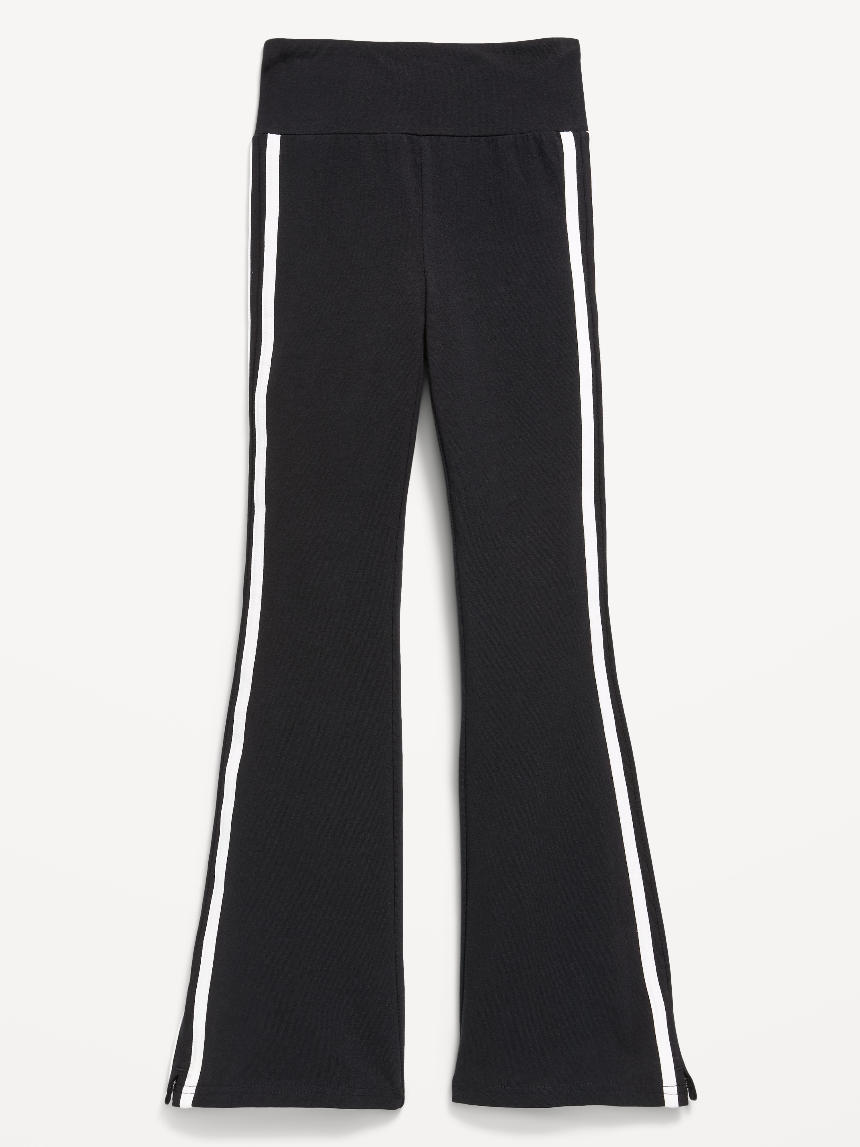 High-Waisted Side Striped Flared Leggings for Girls - Black Jack - 1