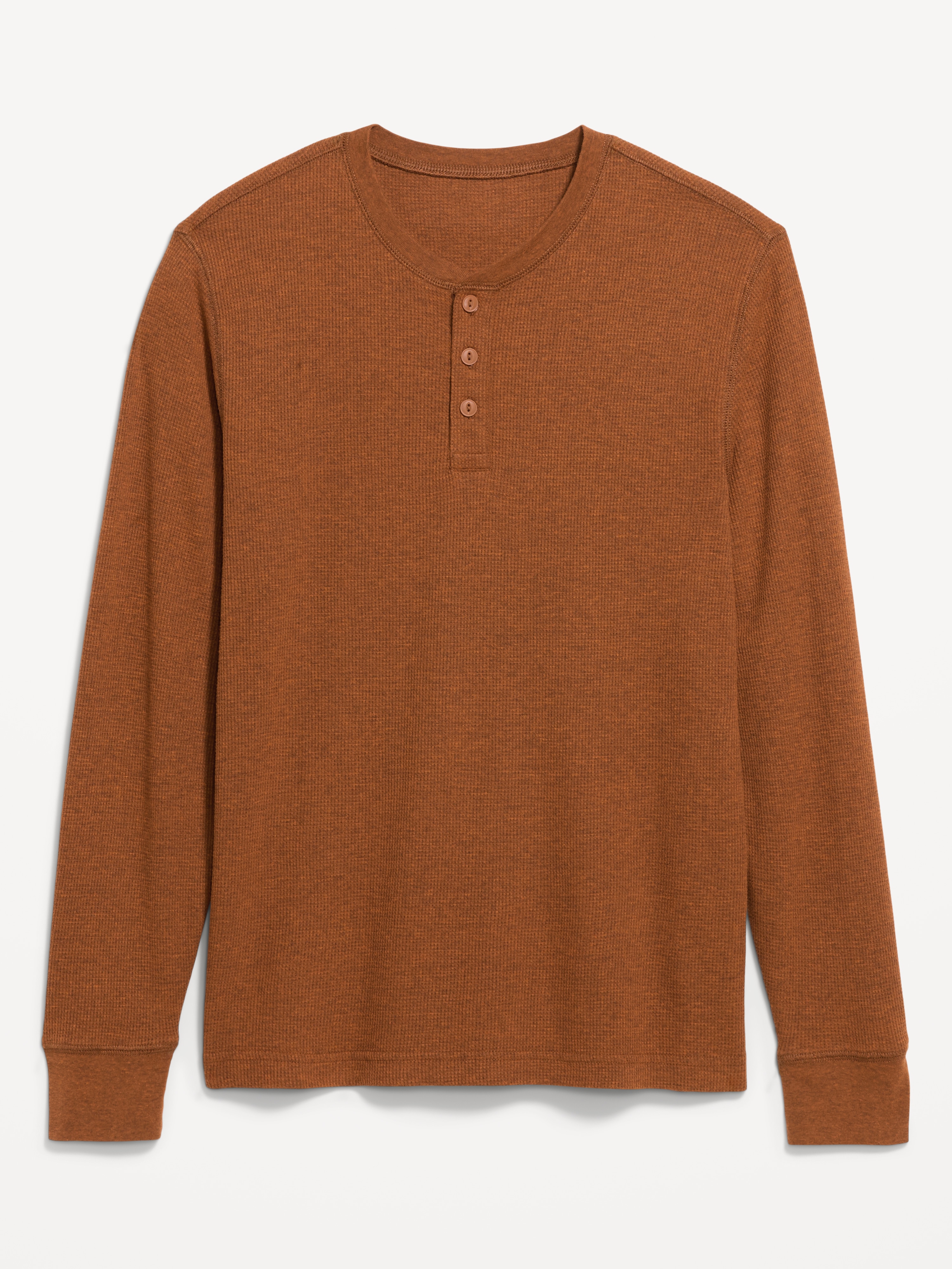 Long-Sleeve Waffle Henley T-Shirt - Gingerade - 4