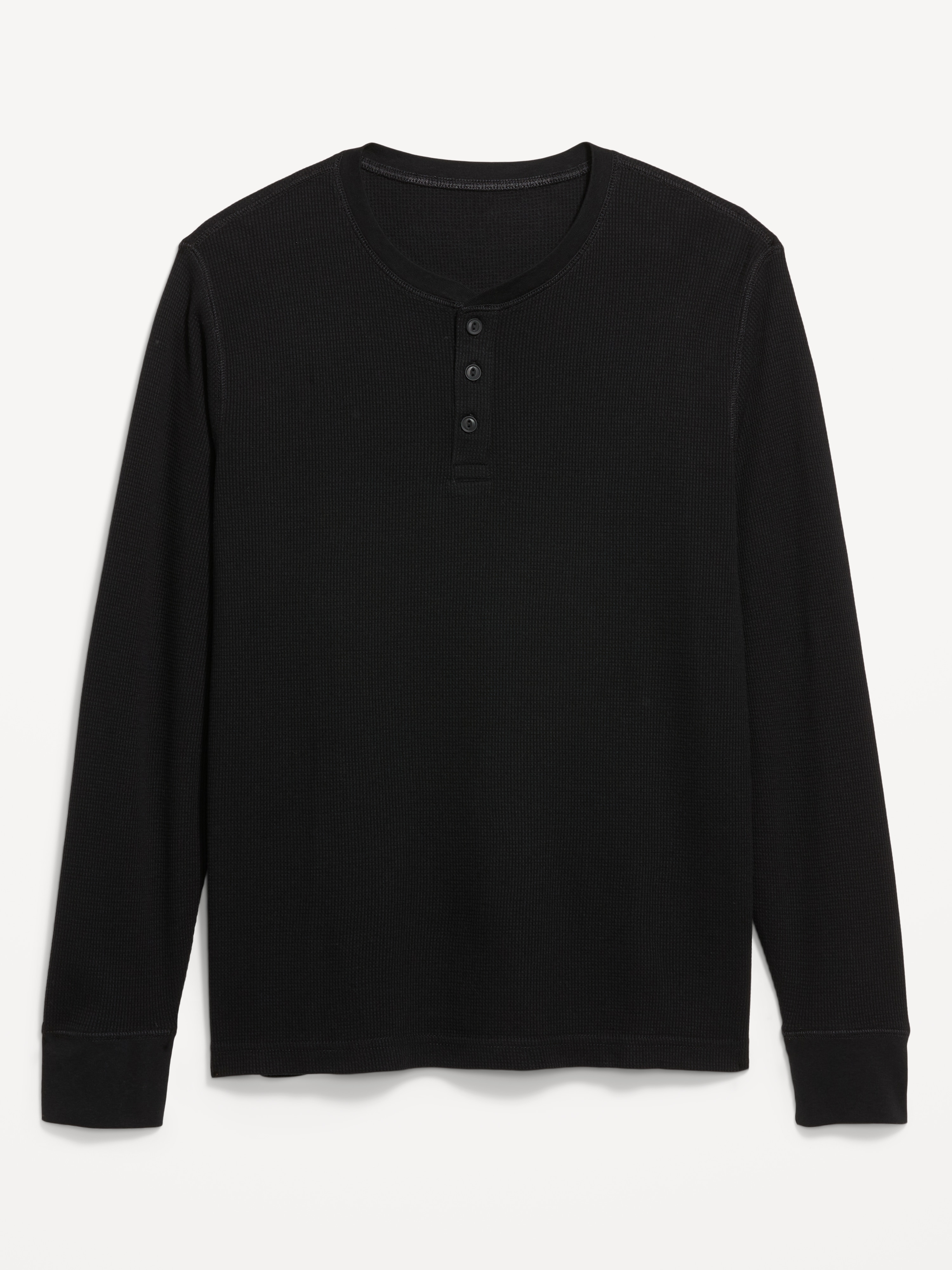 Long-Sleeve Waffle Henley T-Shirt - Black Jack - 3