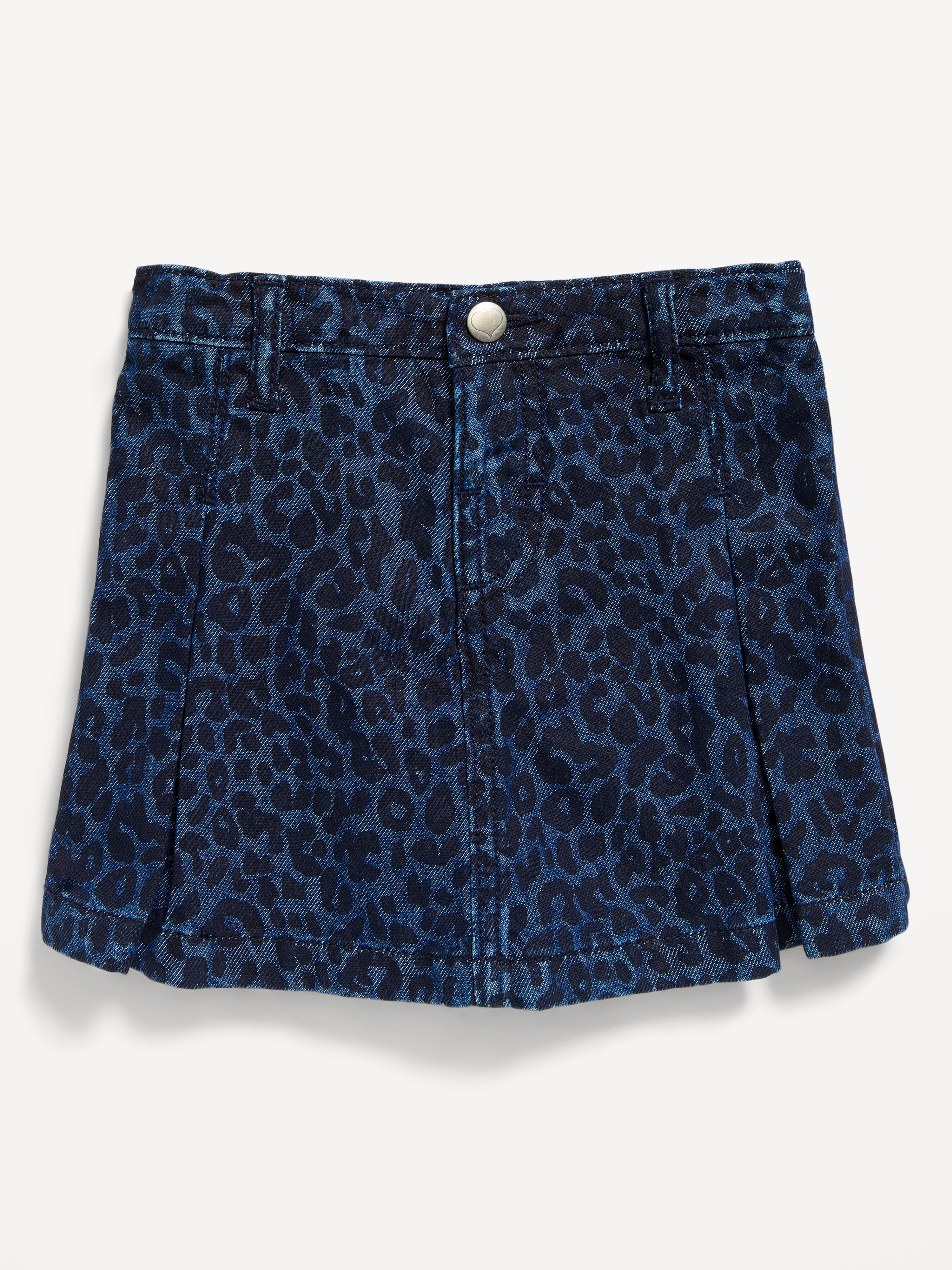 High-Waisted Pleated Denim Skort for Toddler Girls - Dark Blue Cheetah - 1