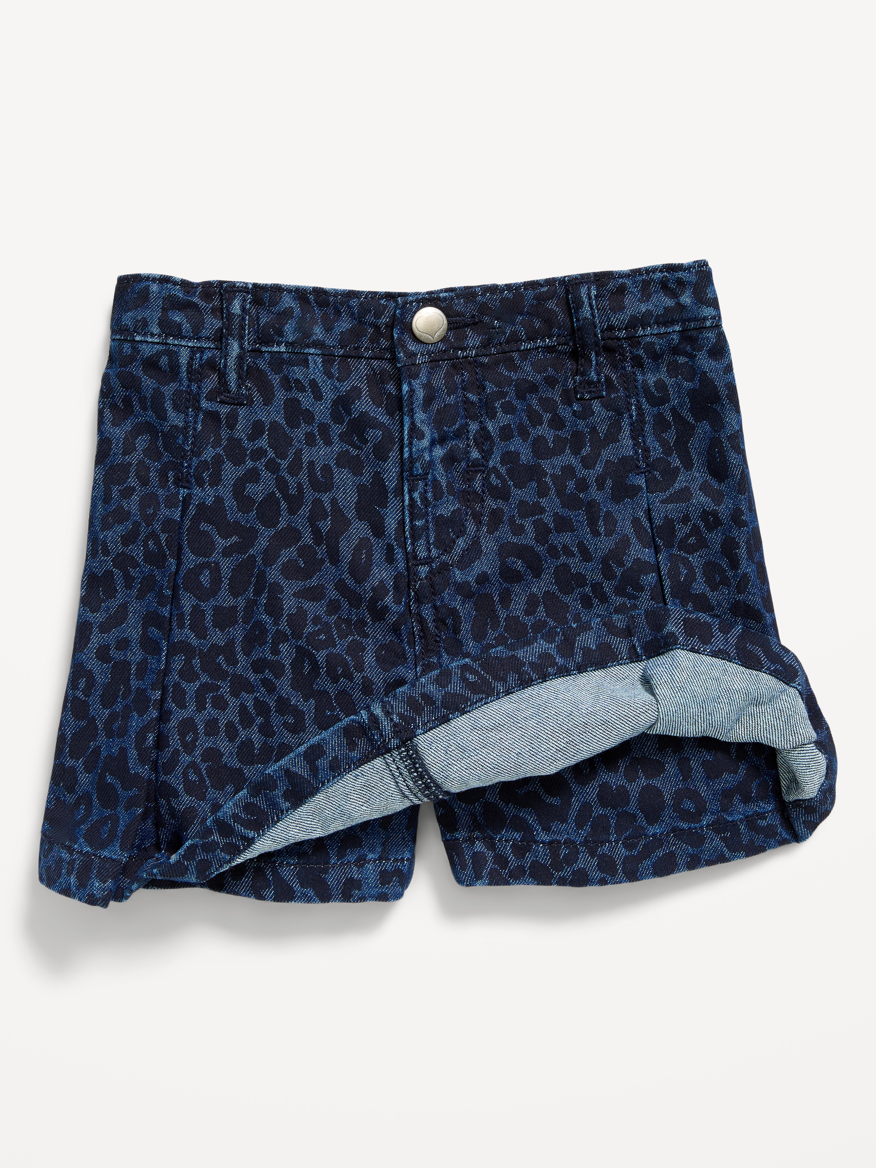High-Waisted Pleated Denim Skort for Toddler Girls - Dark Blue Cheetah - 2