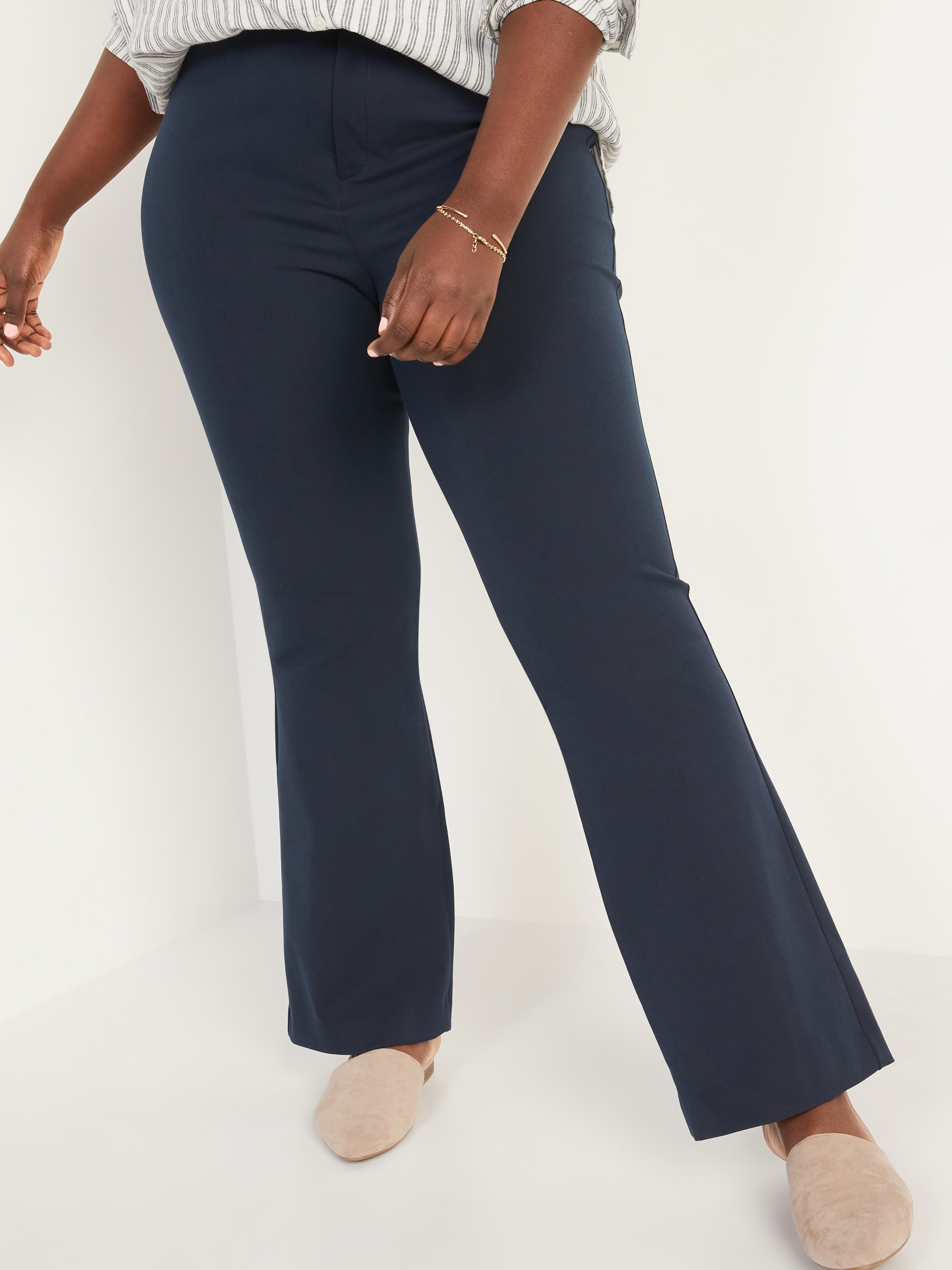High-Waisted Pixie Flare Pants - Navy - 7