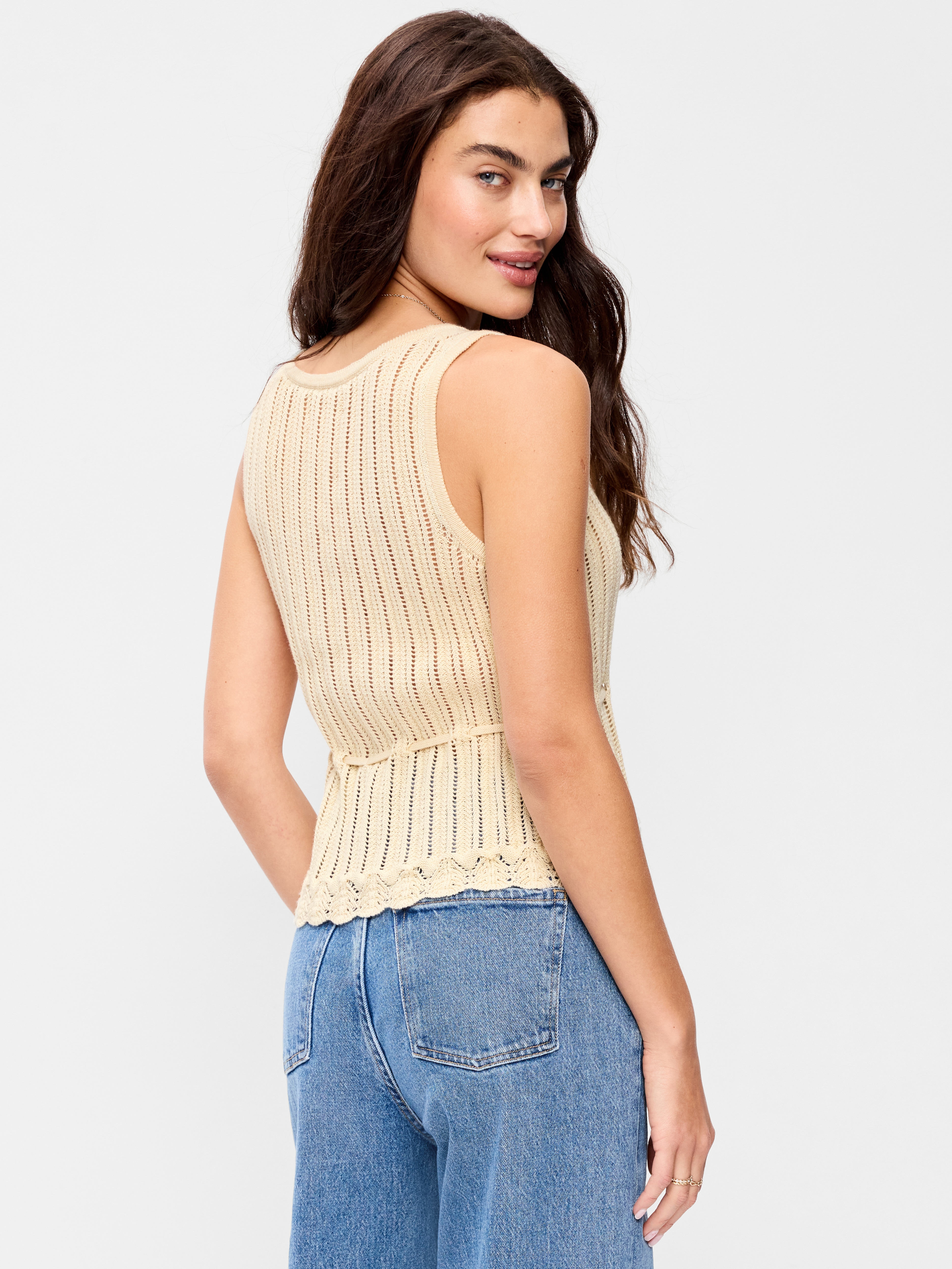 Seaside Cotton Pointelle Peplum Tank Top - Cozy Cashmere - 2