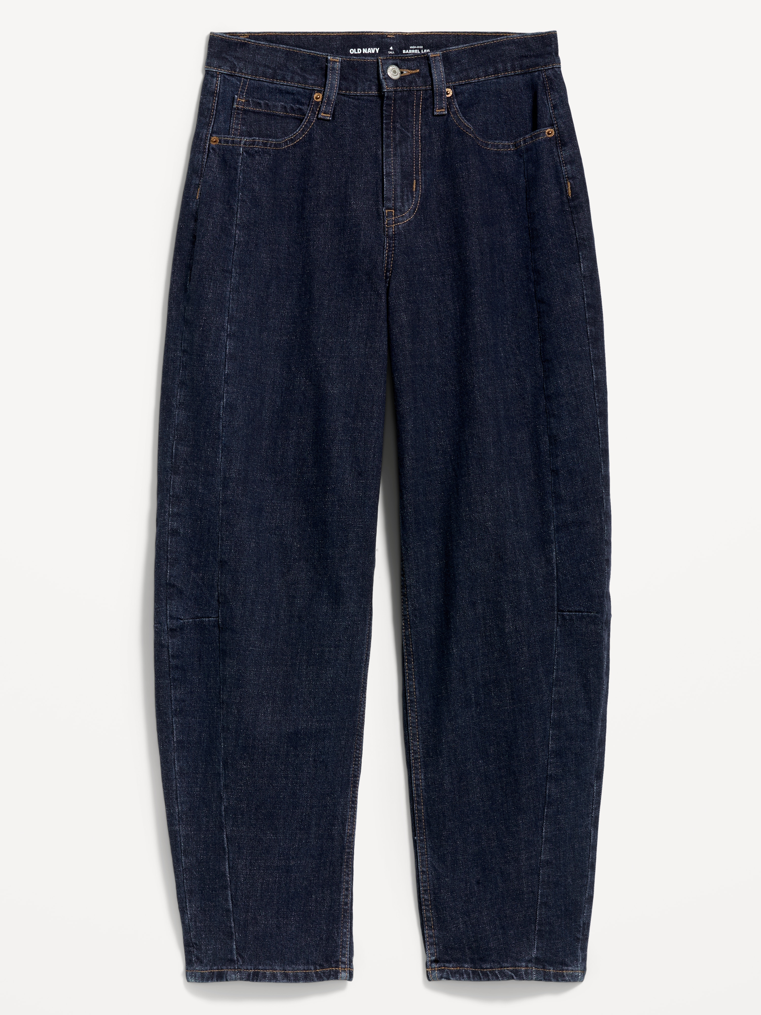 High-Waisted Baggy Barrel Ankle Jeans - Dark Wash - 9