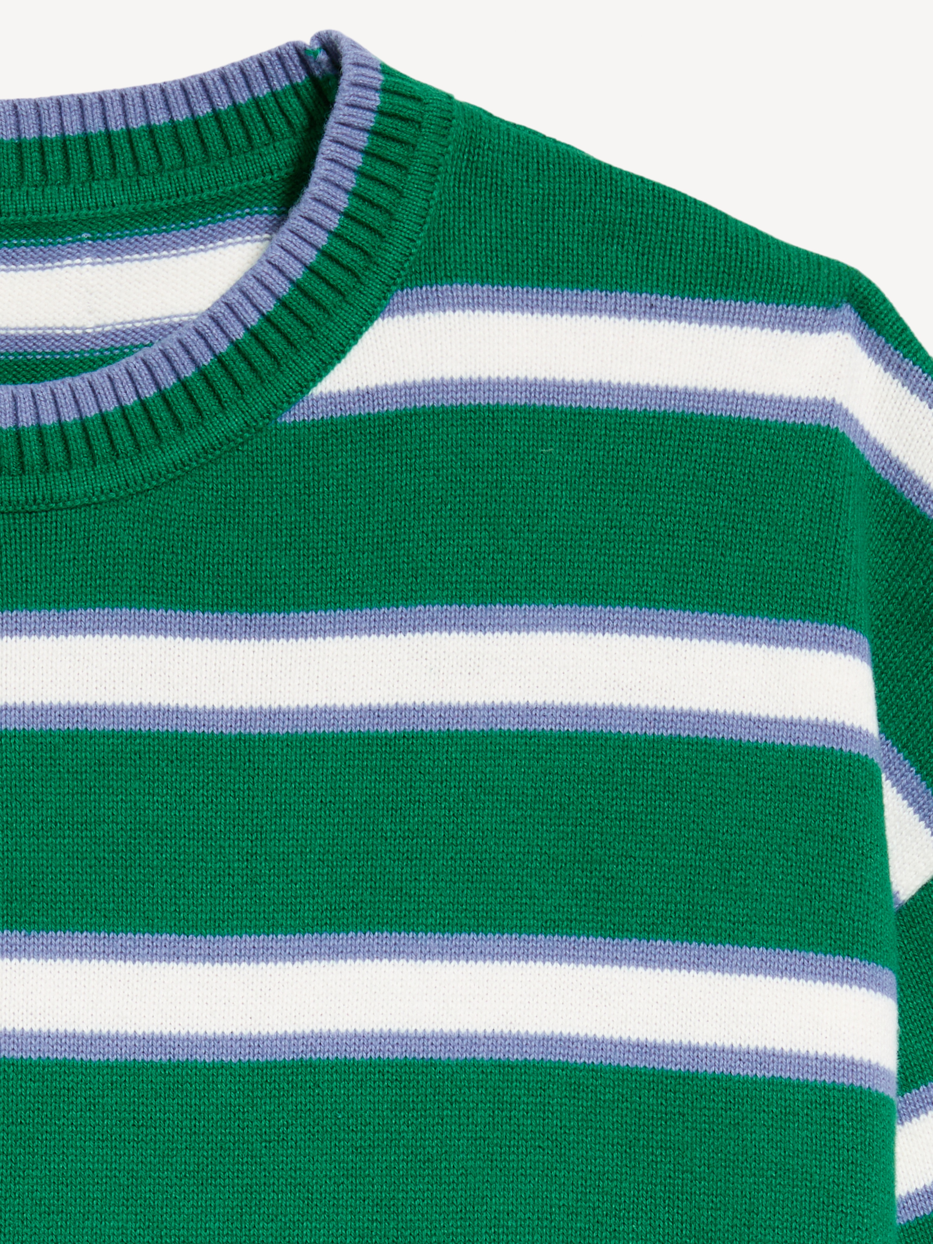 Cotton-Blend Crew-Neck Cropped Sweater - Green Stripe - 5