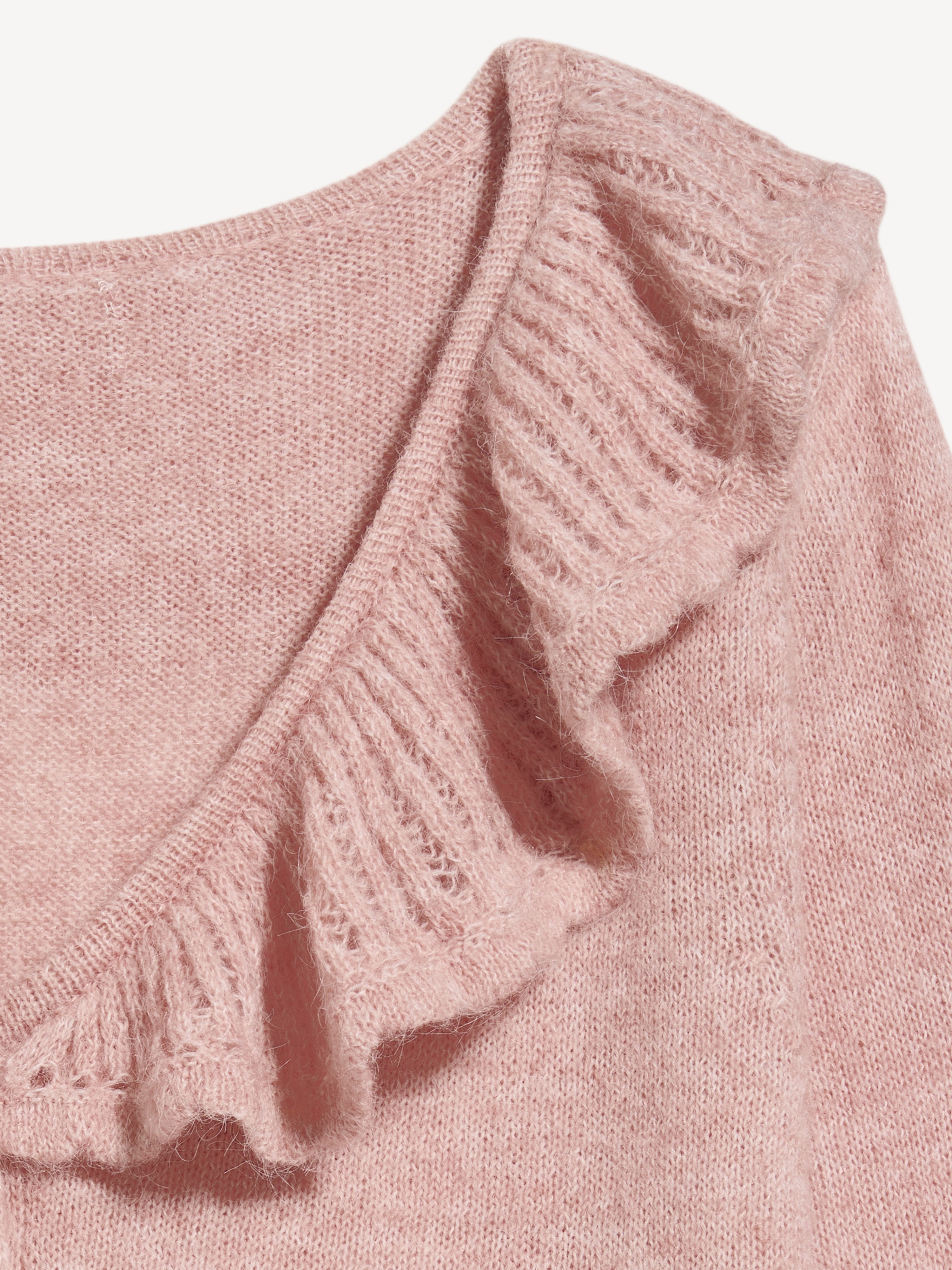 Ruffle-Collar Wool-Blend Pointelle Cardigan - Powder Pink - 5