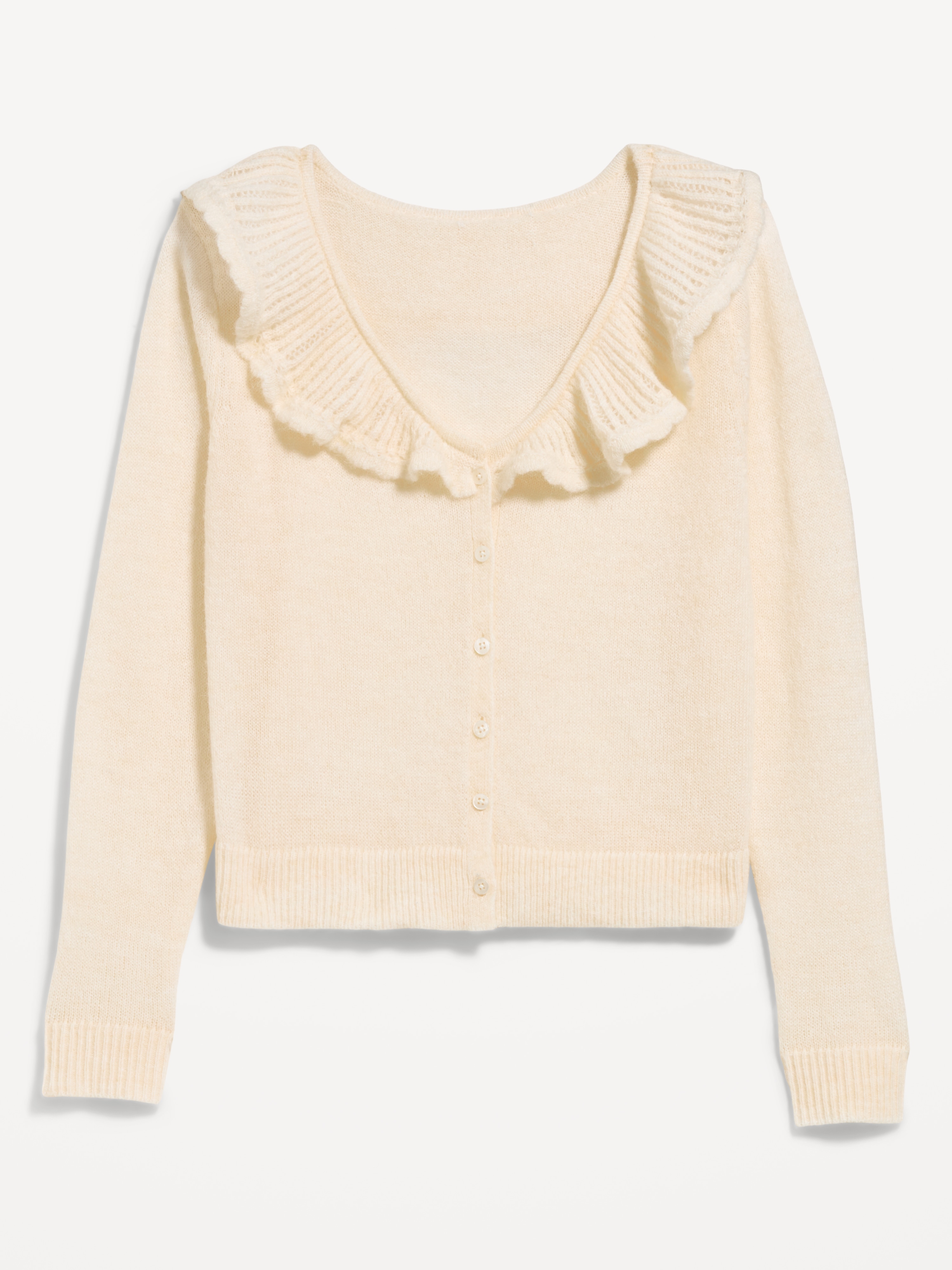Ruffle-Collar Wool-Blend Pointelle Cardigan - Crème De La Crème - 4