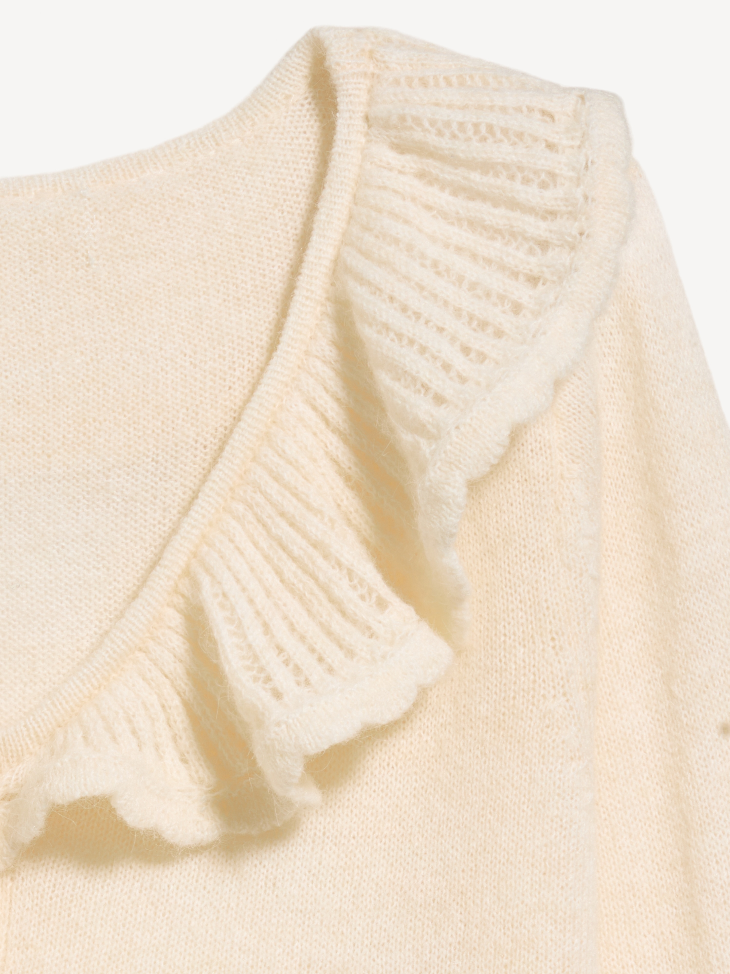 Ruffle-Collar Wool-Blend Pointelle Cardigan - Crème De La Crème - 5