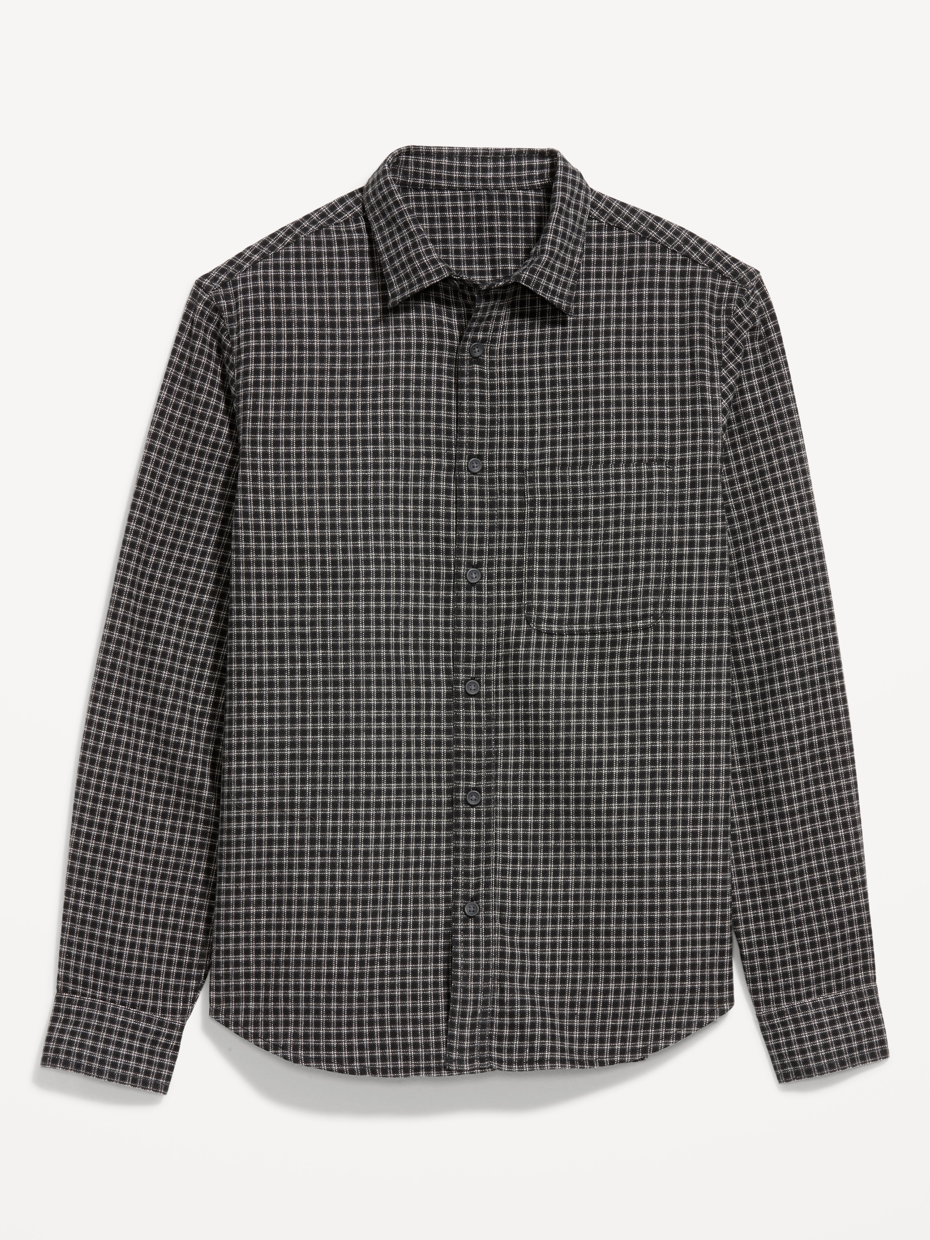 Relaxed Long-Sleeve Flannel Pocket Shirt - Black Check - 4