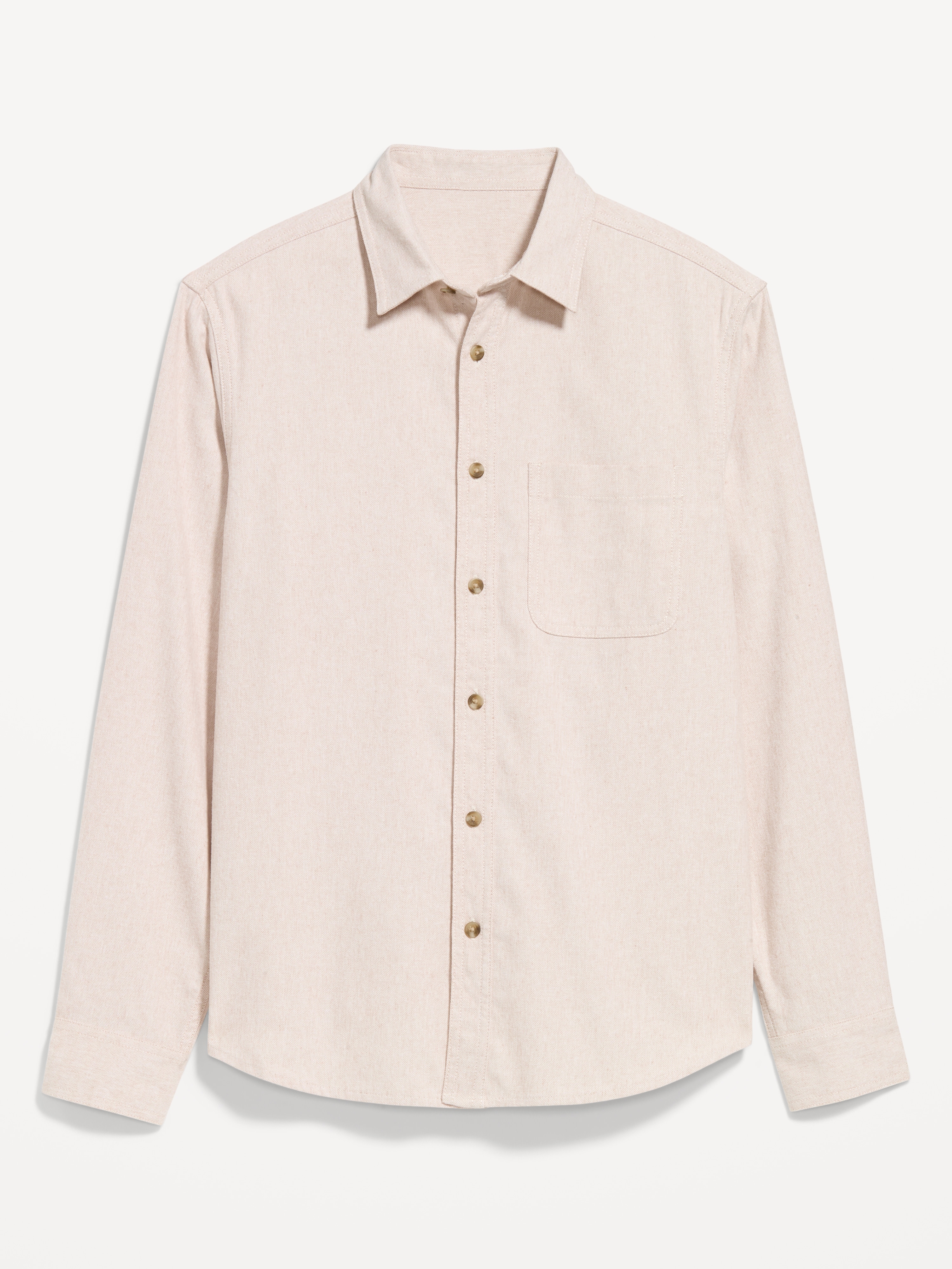 Relaxed Long-Sleeve Flannel Pocket Shirt - Oatmeal Heather - 4