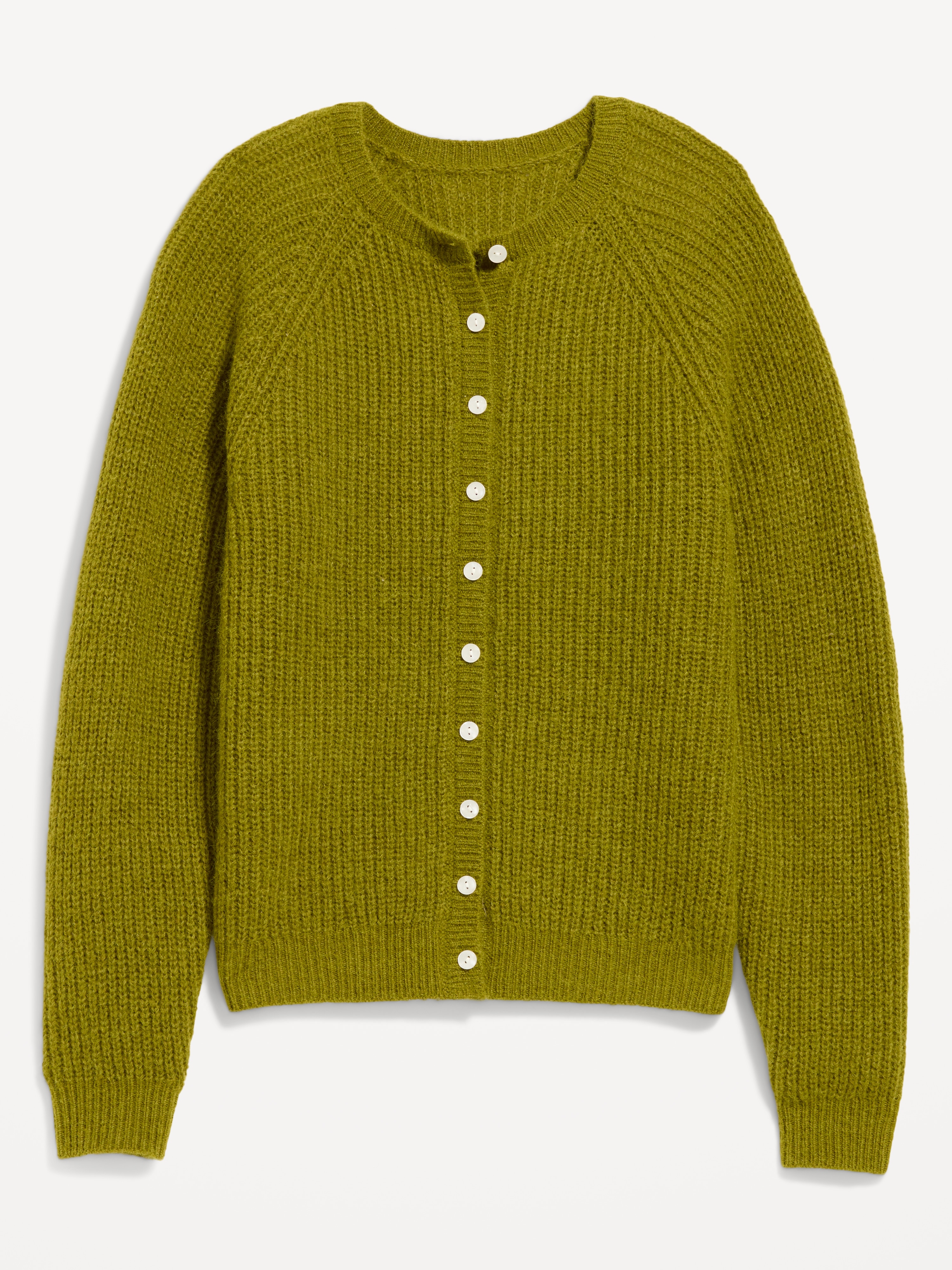 Cozy Crew-Neck Wool-Blend Cardigan - Mysterious Fern - 4