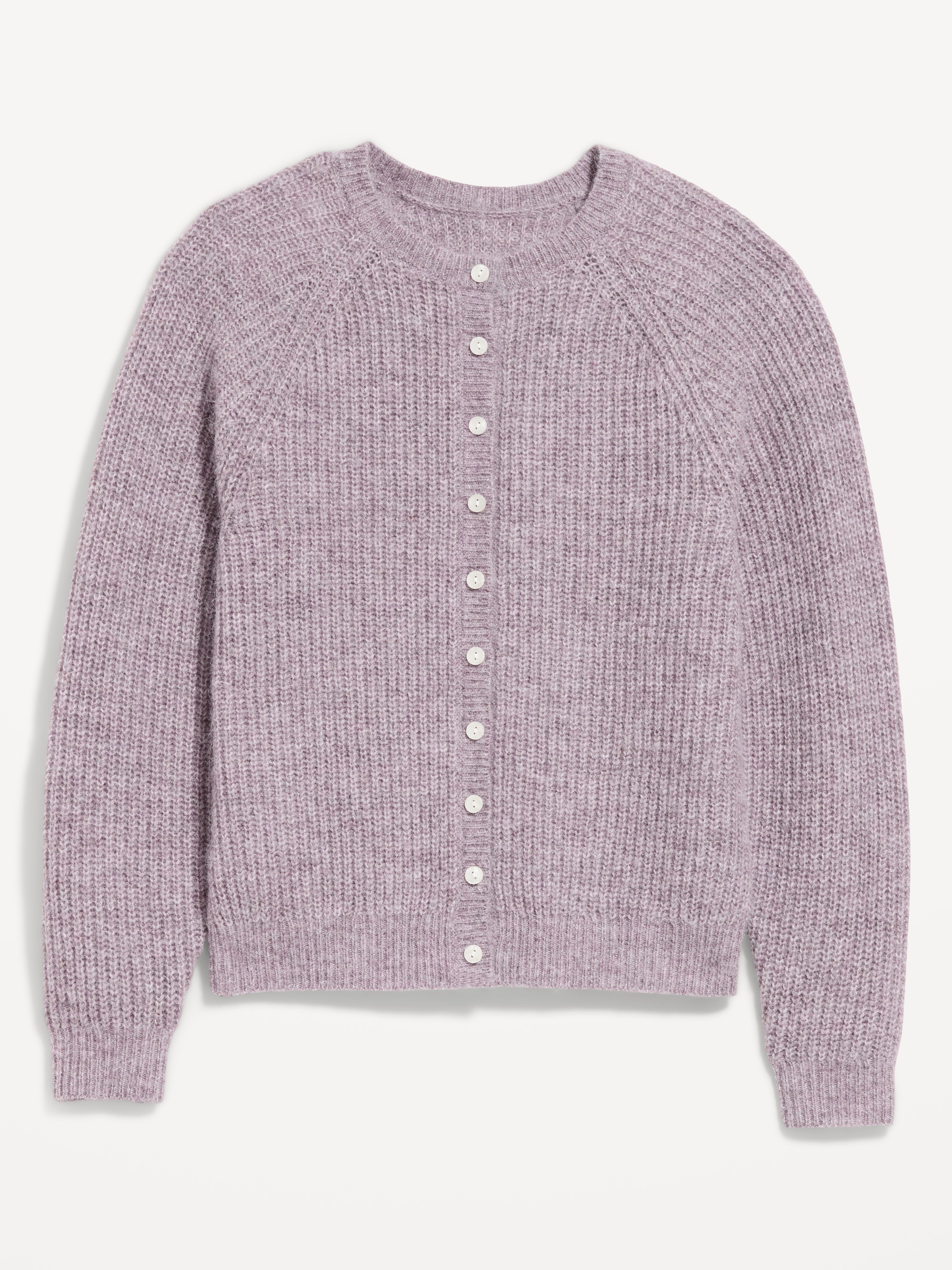Cozy Crew-Neck Wool-Blend Cardigan - Rose Dawn - 4