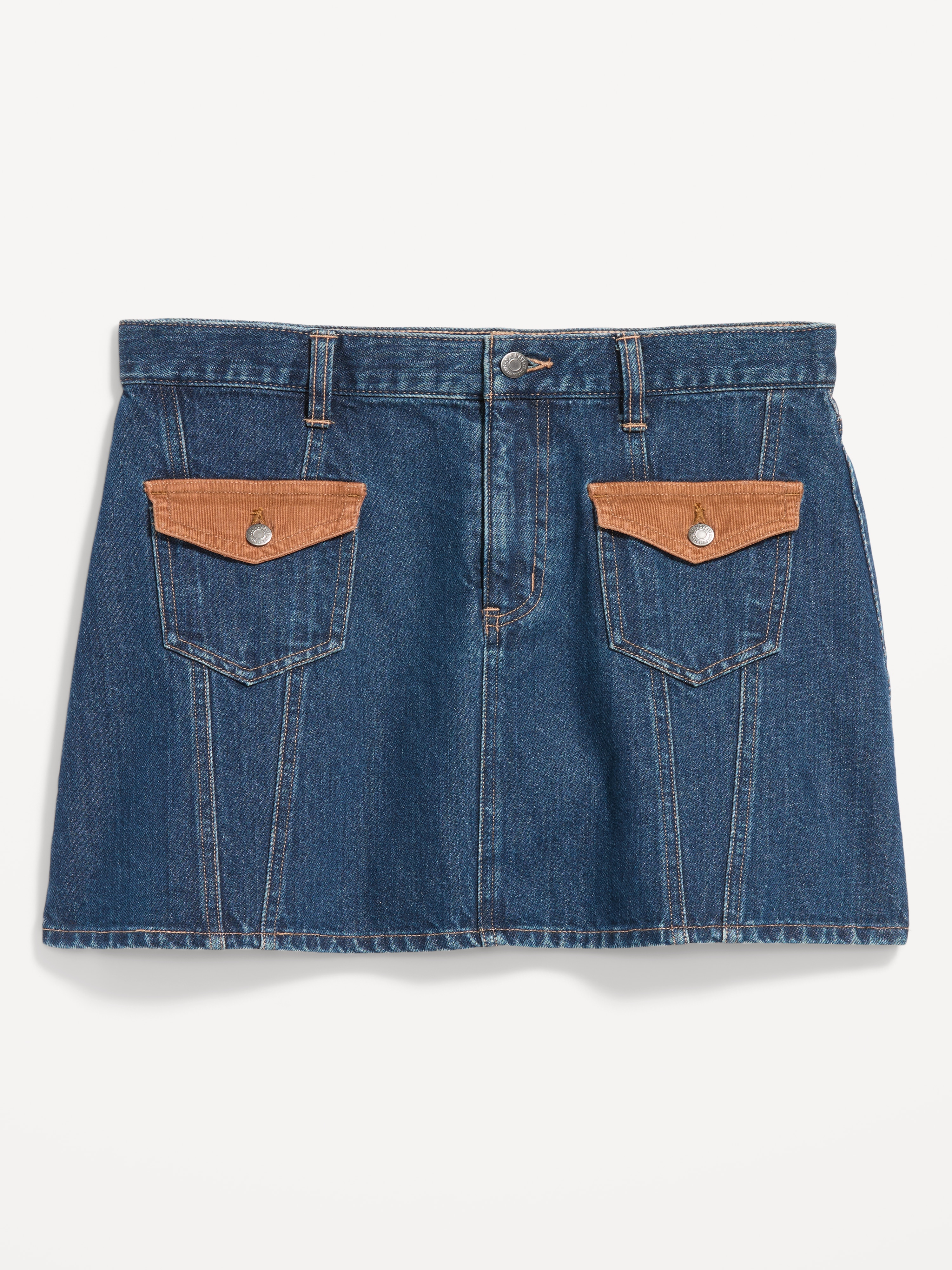 Flap-Front Pocket Mini Skirt - Indigo - 4