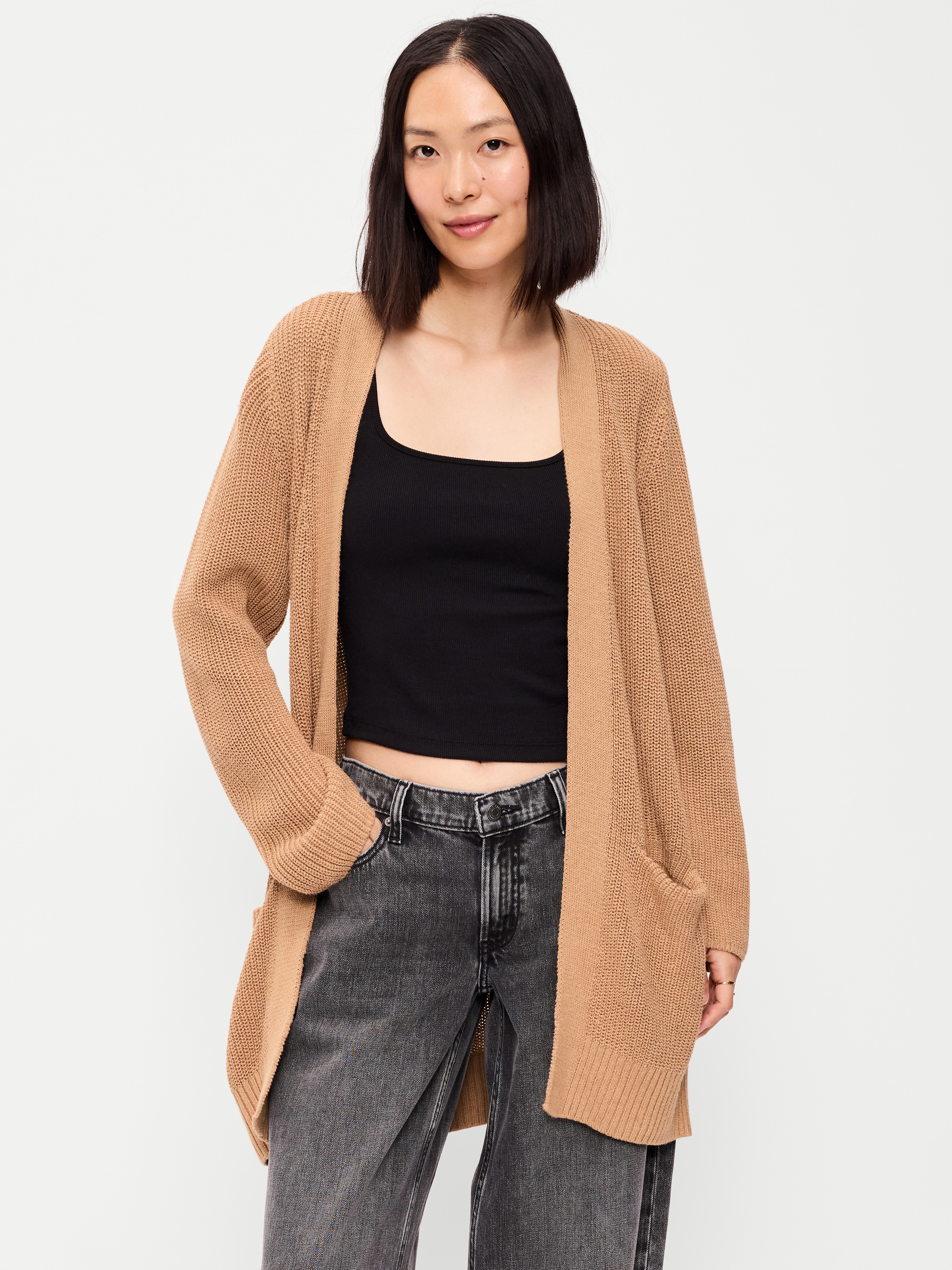 Longline Open-Front Wrap - Heather Camel - 1
