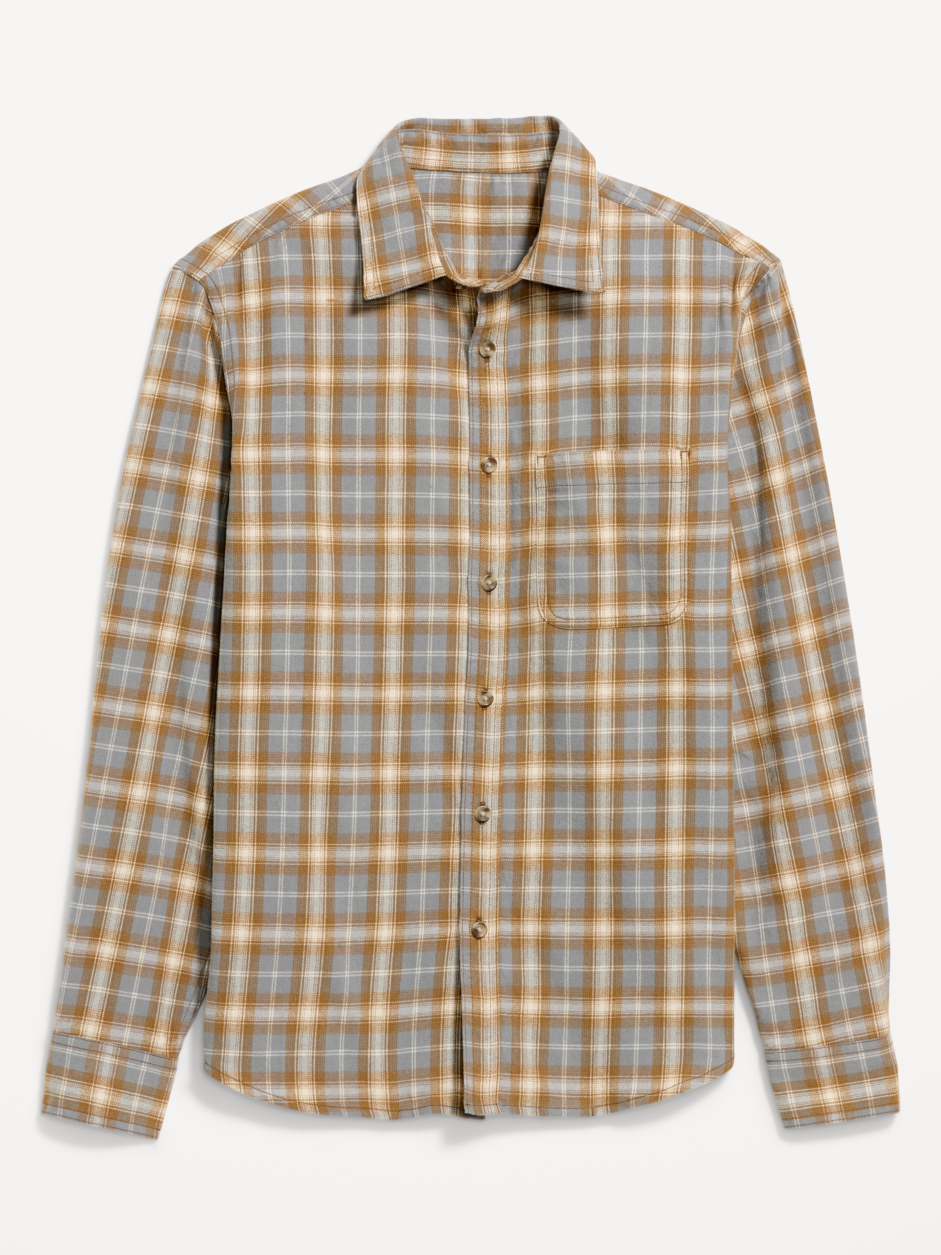 Relaxed Long-Sleeve Flannel Pocket Shirt - Grayscale - 4