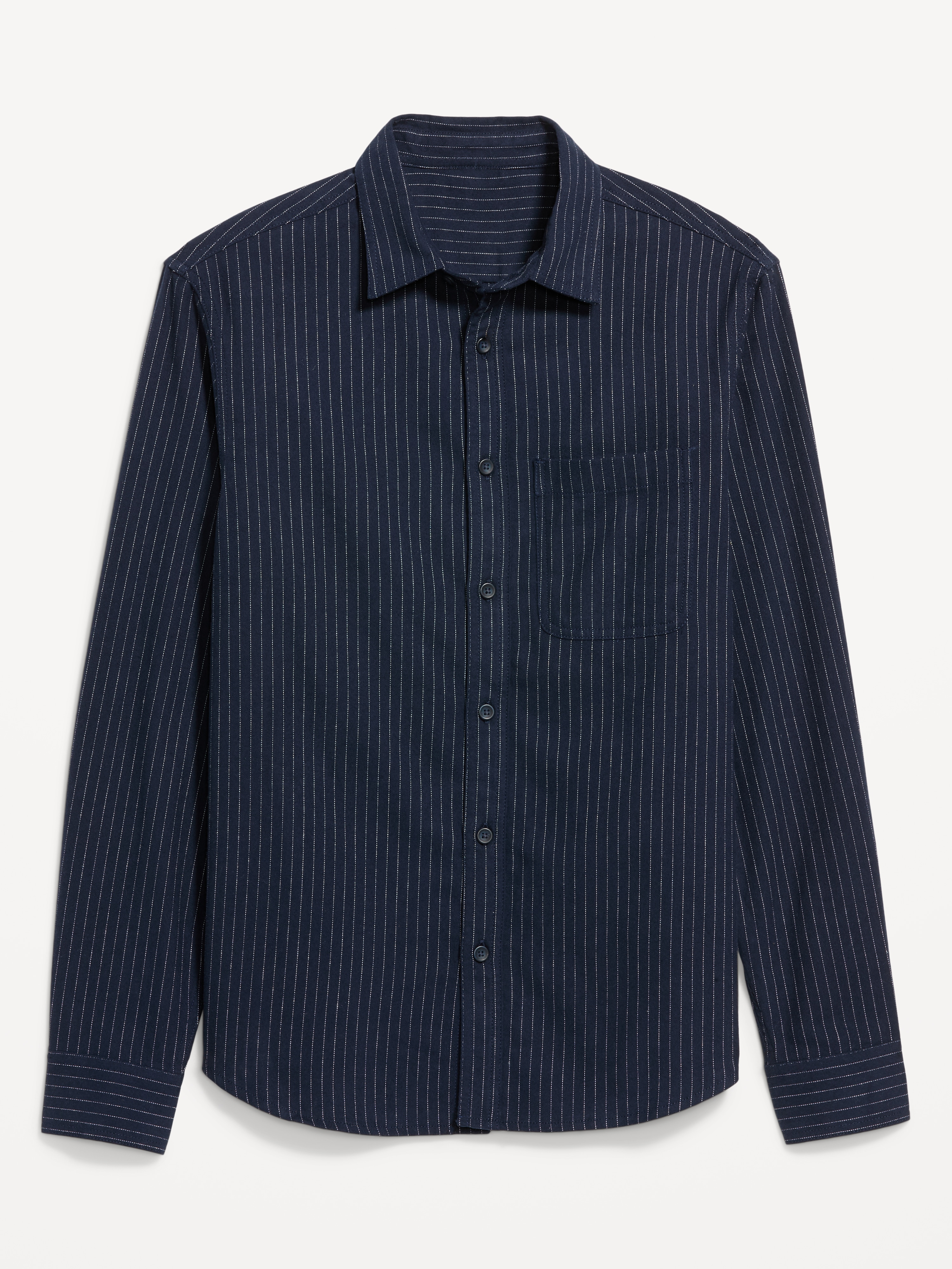 Relaxed Long-Sleeve Flannel Pocket Shirt - Navy Stripe - 4