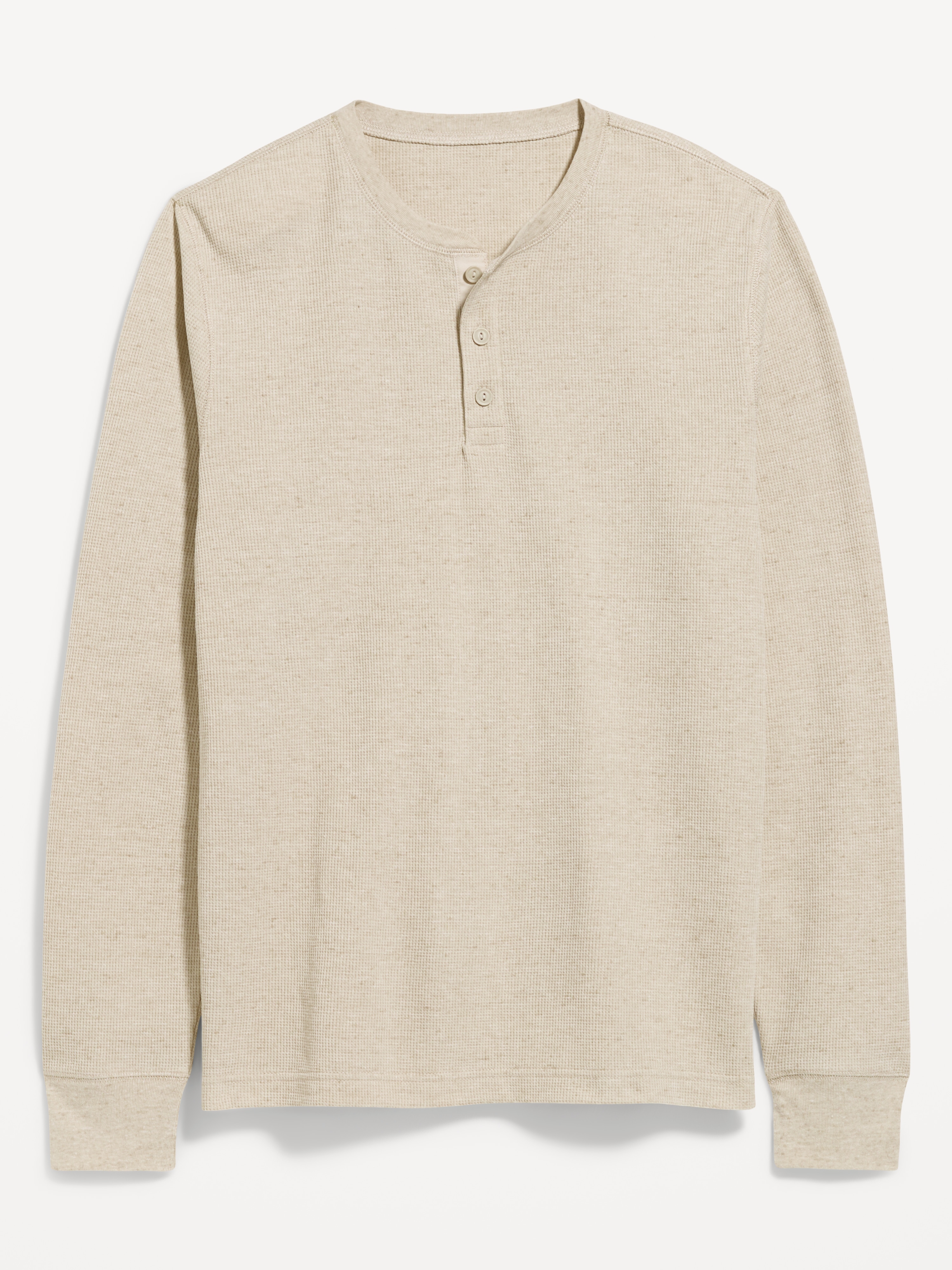 Long-Sleeve Waffle Henley T-Shirt - Oatmeal - 3